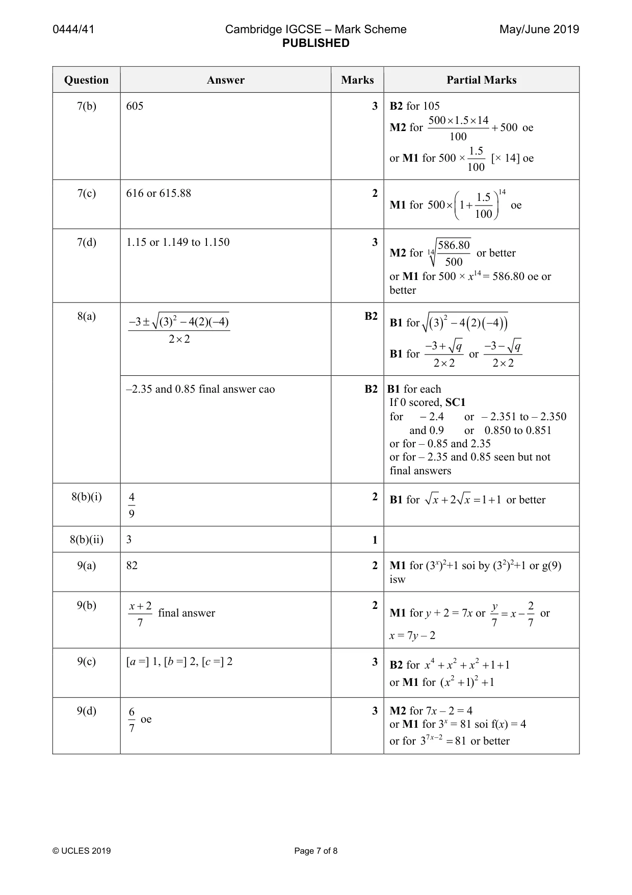 Mark scheme, page 7 of 8