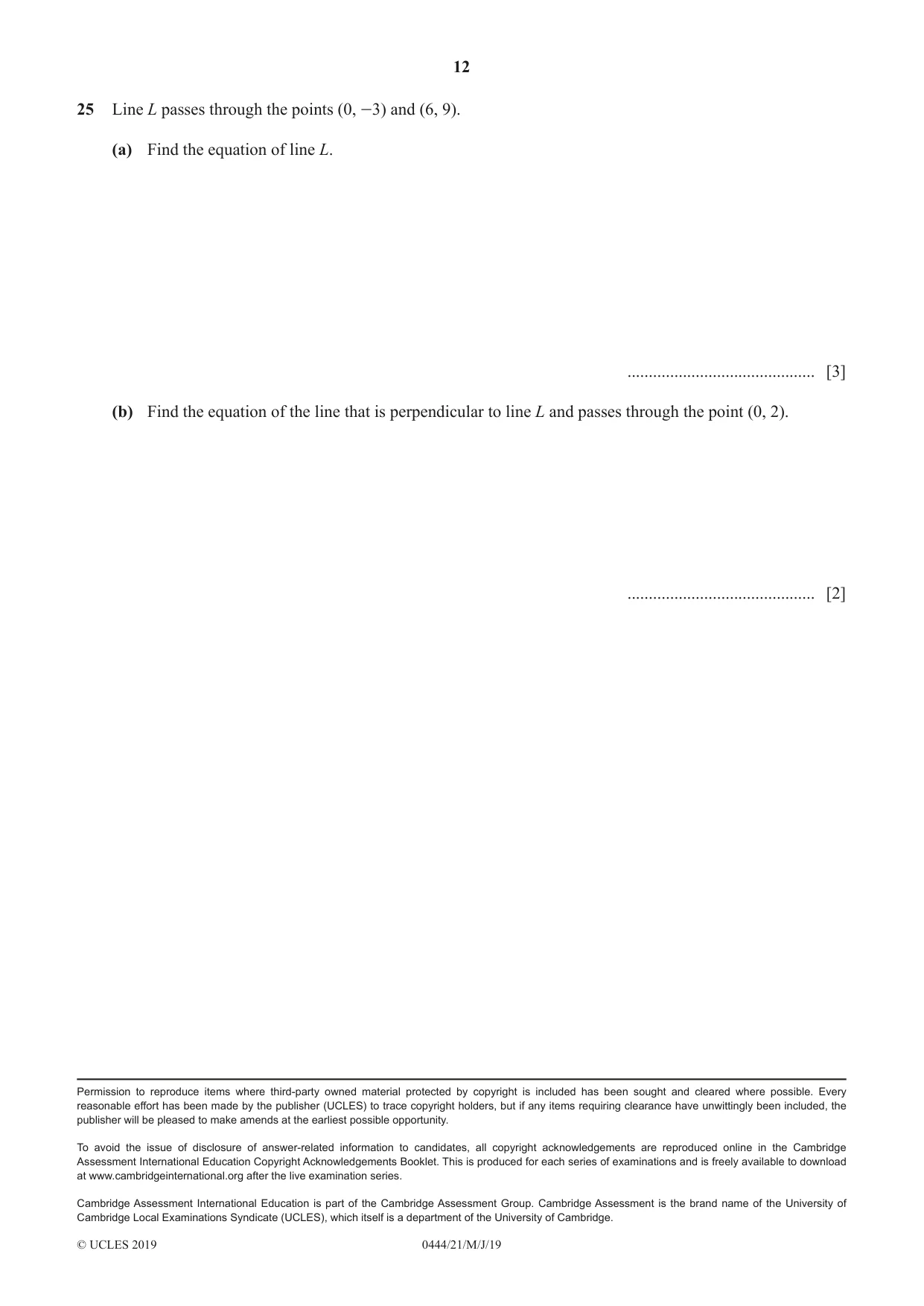 Cambridge IGCSE Mathematics (US) 0444 2019 May/June Paper 2 · Variant 1 question paper, page 12 of 12