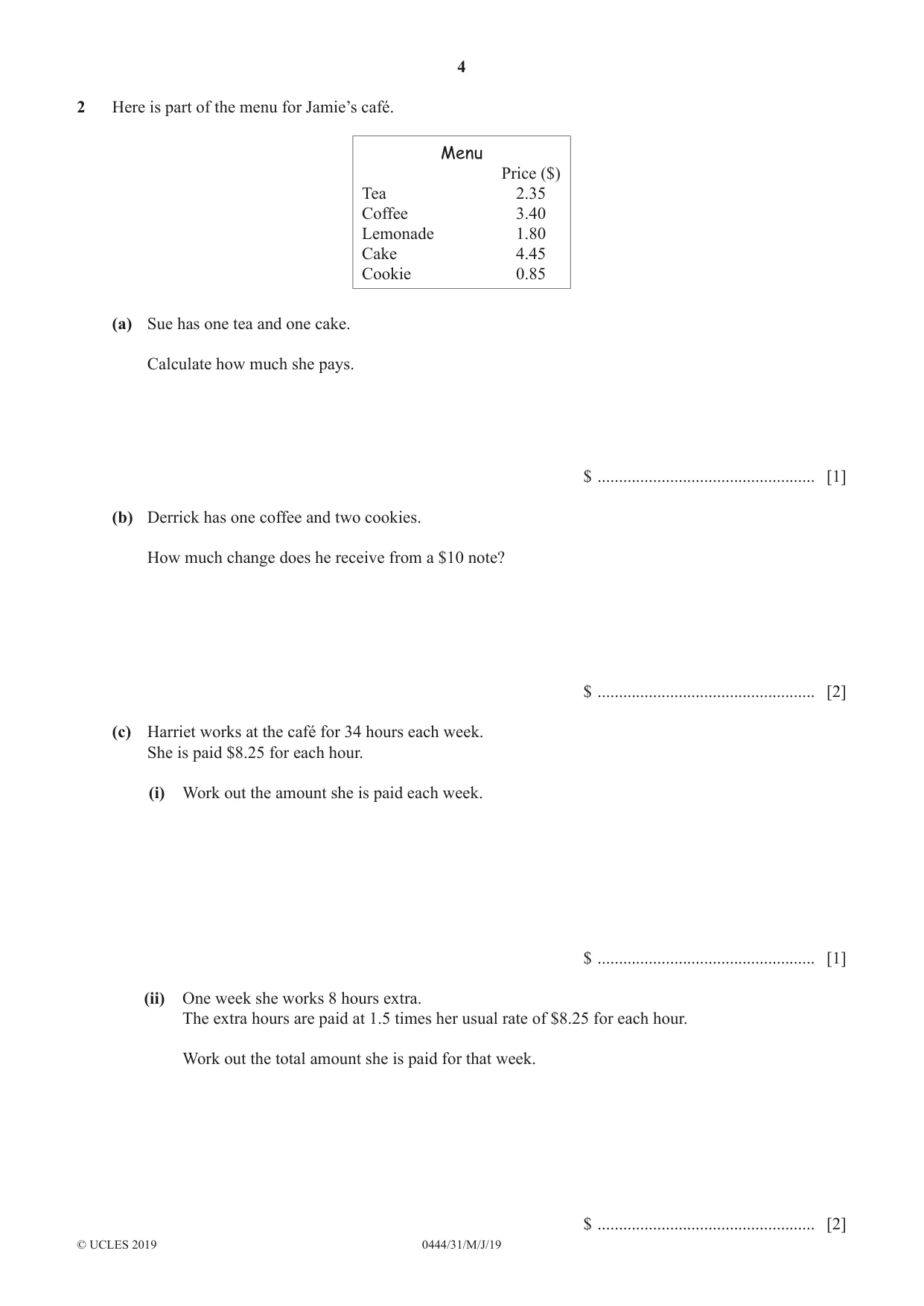 Cambridge IGCSE Mathematics (US) 0444 2019 May/June Paper 3 · Variant 1 question paper, page 4 of 16