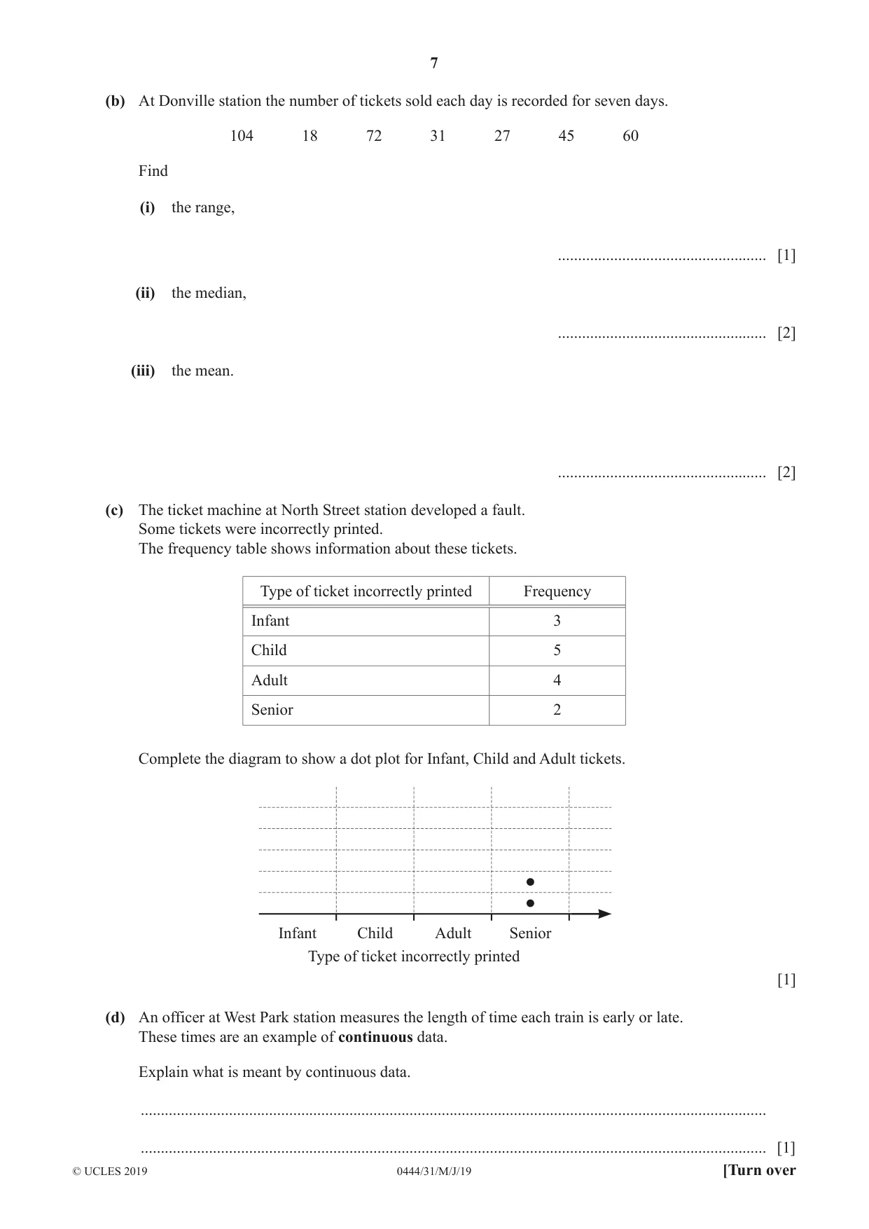 Cambridge IGCSE Mathematics (US) 0444 2019 May/June Paper 3 · Variant 1 question paper, page 7 of 16