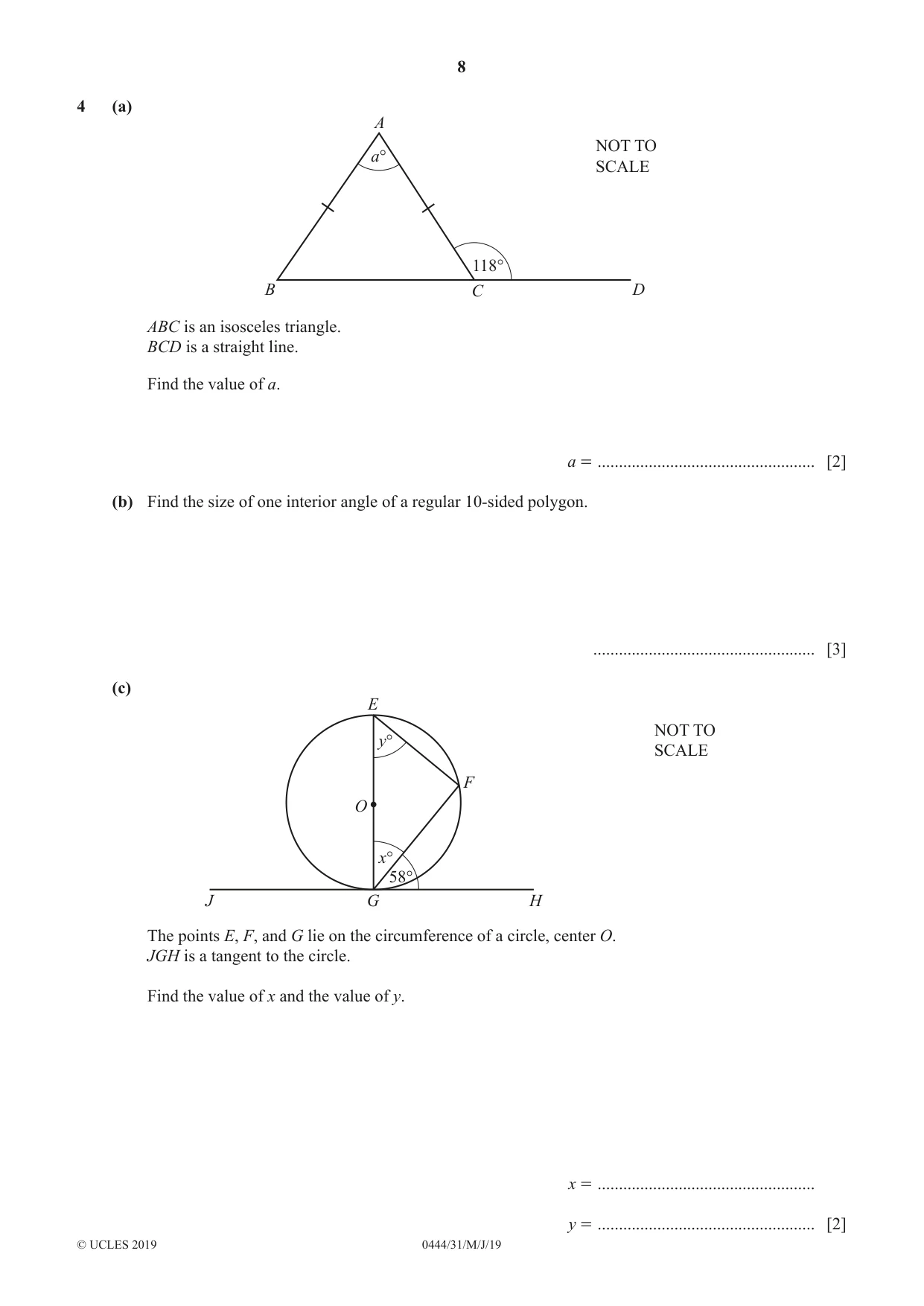 Cambridge IGCSE Mathematics (US) 0444 2019 May/June Paper 3 · Variant 1 question paper, page 8 of 16