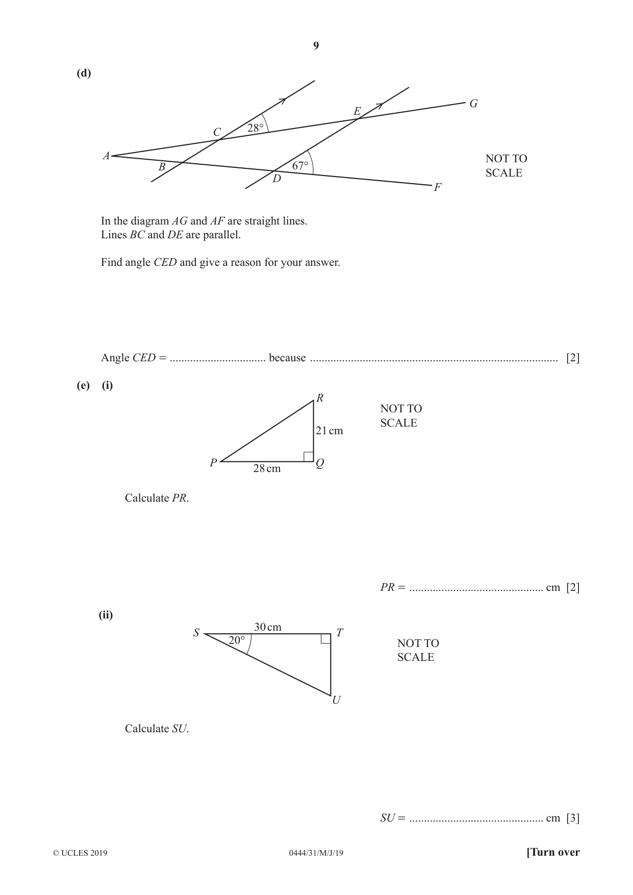 Cambridge IGCSE Mathematics (US) 0444 2019 May/June Paper 3 · Variant 1 question paper, page 9 of 16