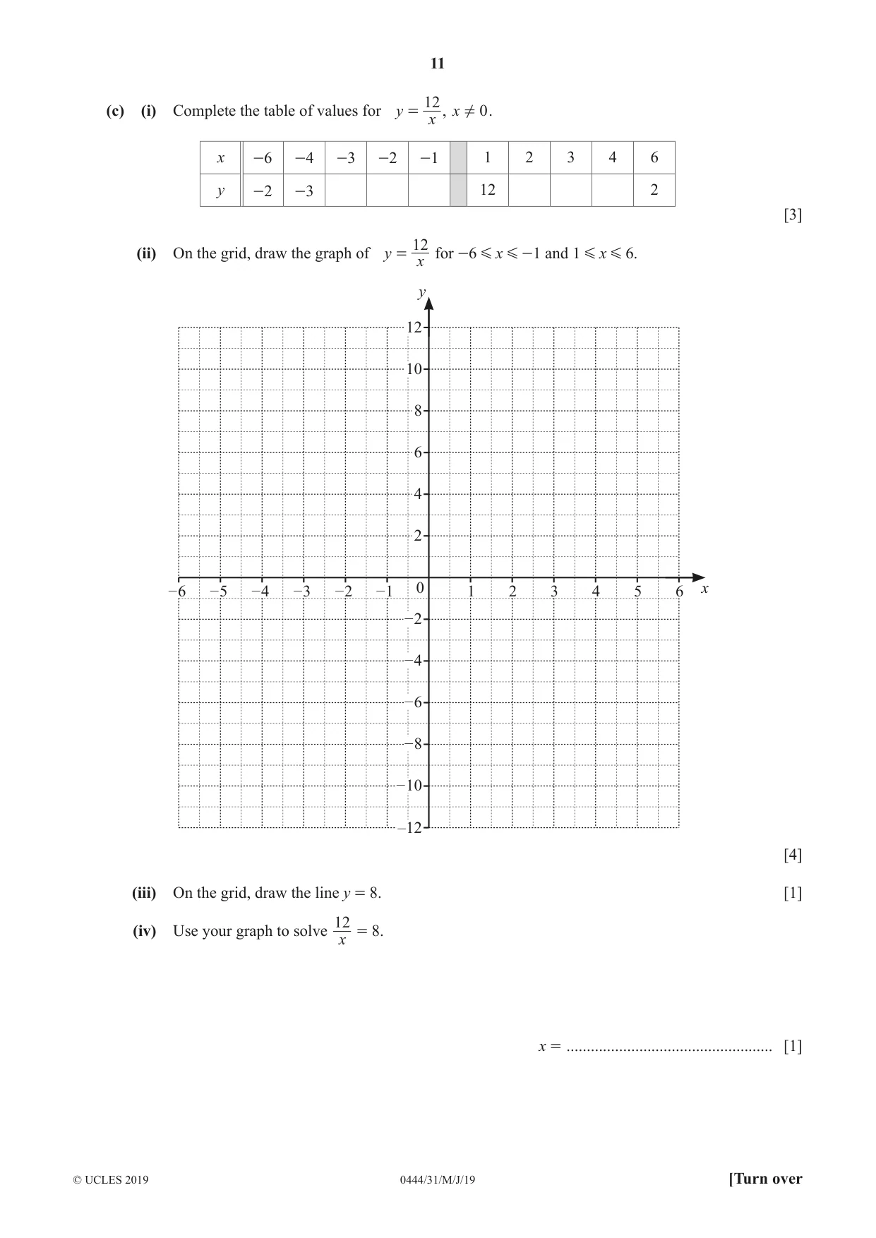 Cambridge IGCSE Mathematics (US) 0444 2019 May/June Paper 3 · Variant 1 question paper, page 11 of 16
