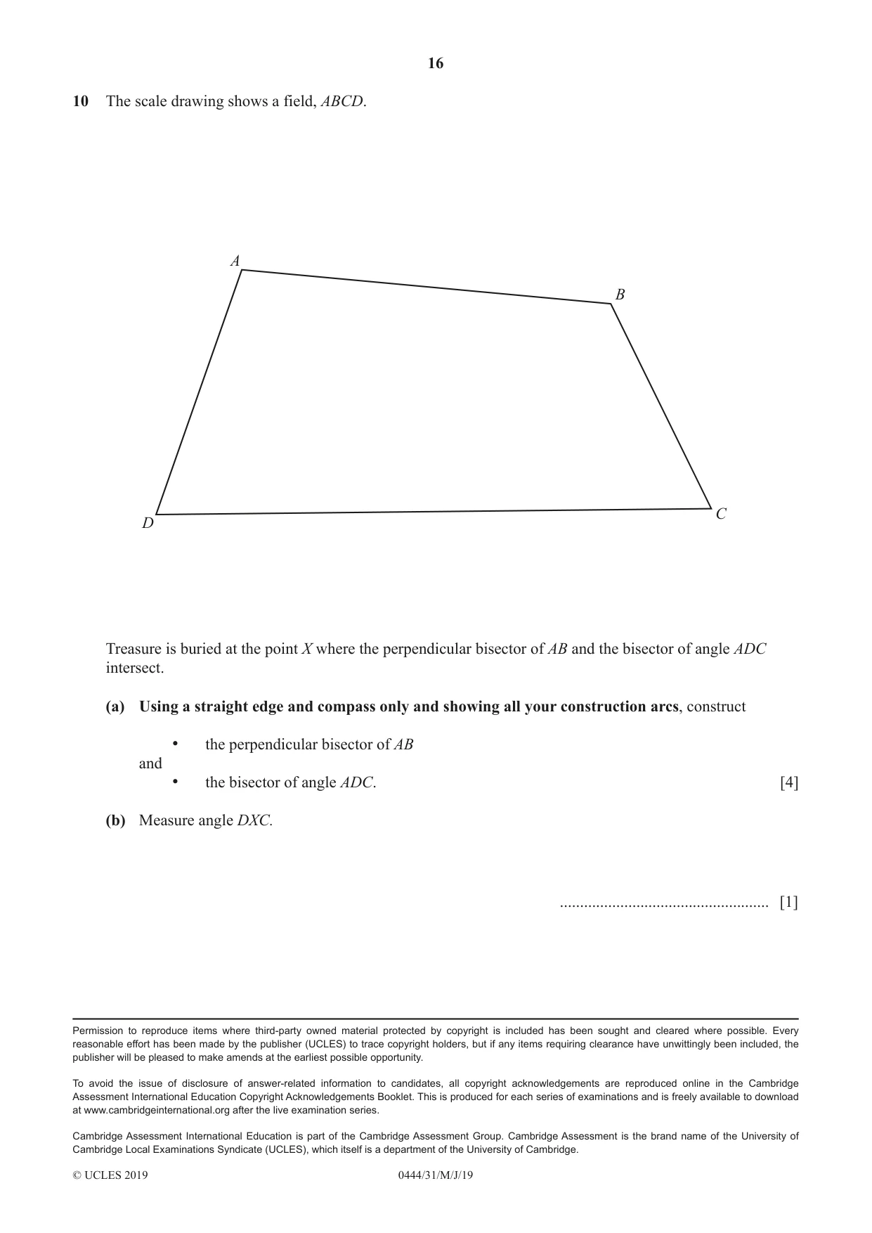 Cambridge IGCSE Mathematics (US) 0444 2019 May/June Paper 3 · Variant 1 question paper, page 16 of 16