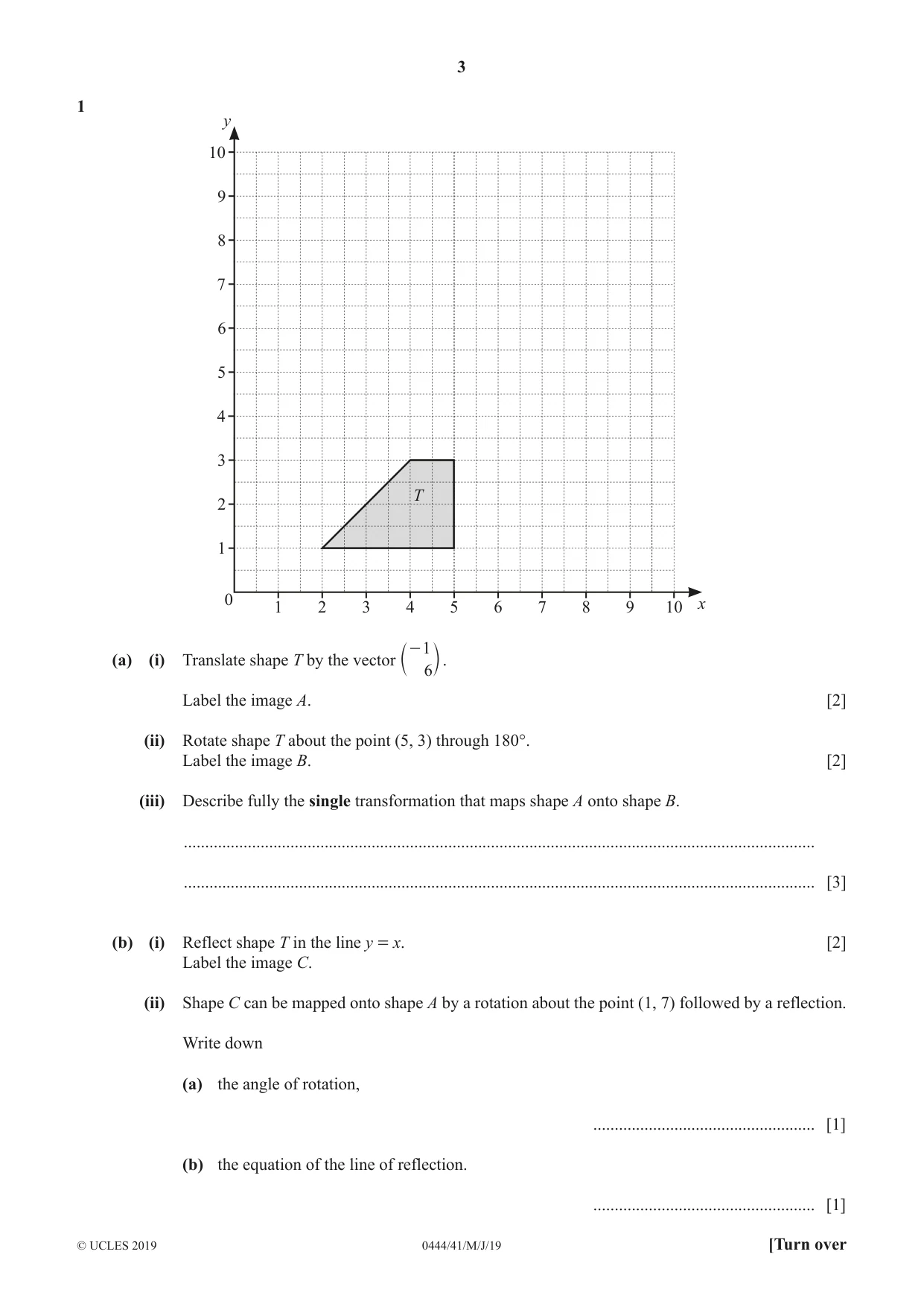 Cambridge IGCSE Mathematics (US) 0444 2019 May/June Paper 4 · Variant 1 question paper, page 3 of 20