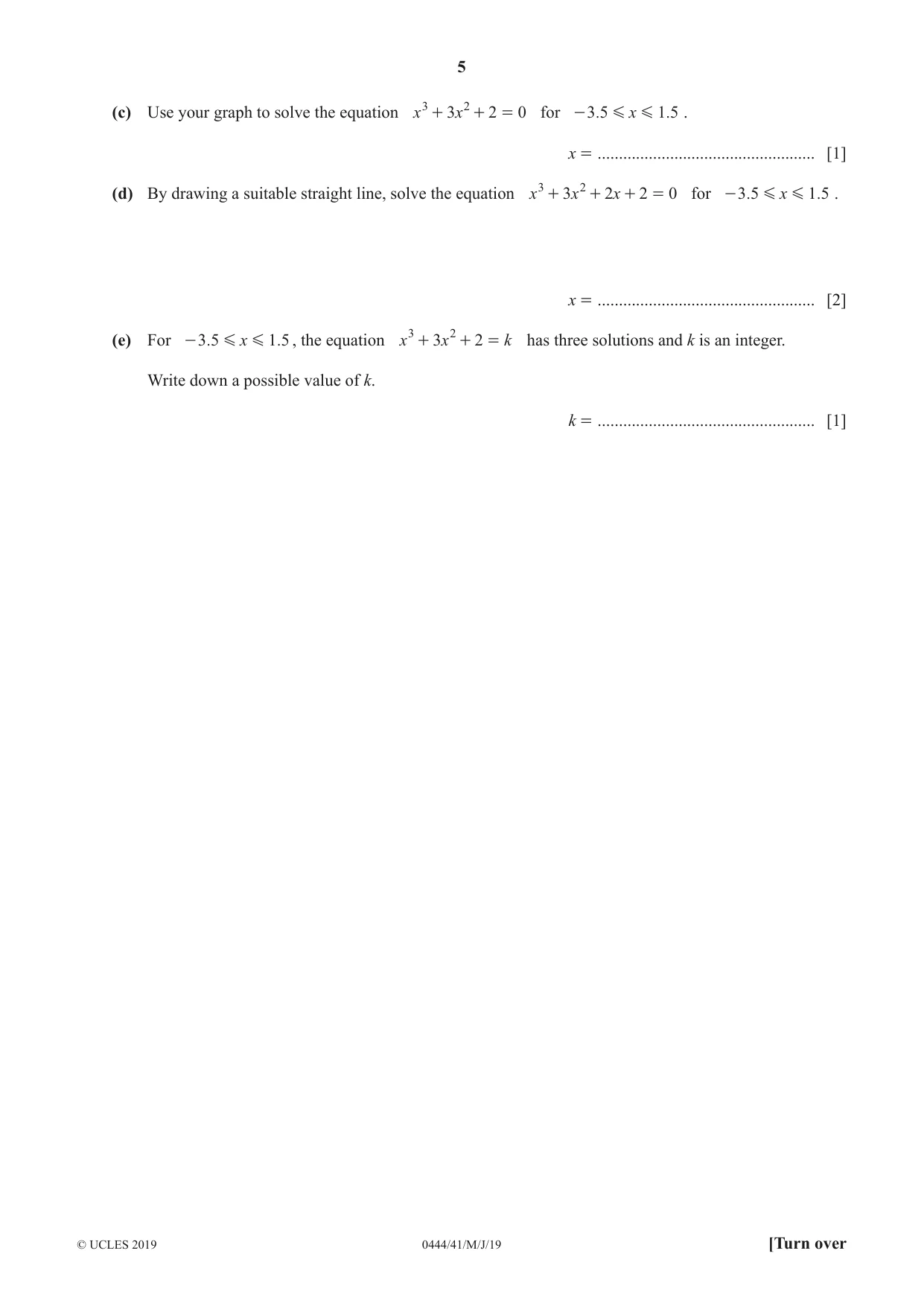 Cambridge IGCSE Mathematics (US) 0444 2019 May/June Paper 4 · Variant 1 question paper, page 5 of 20