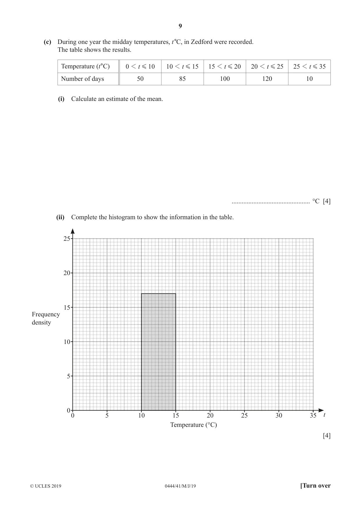 Cambridge IGCSE Mathematics (US) 0444 2019 May/June Paper 4 · Variant 1 question paper, page 9 of 20