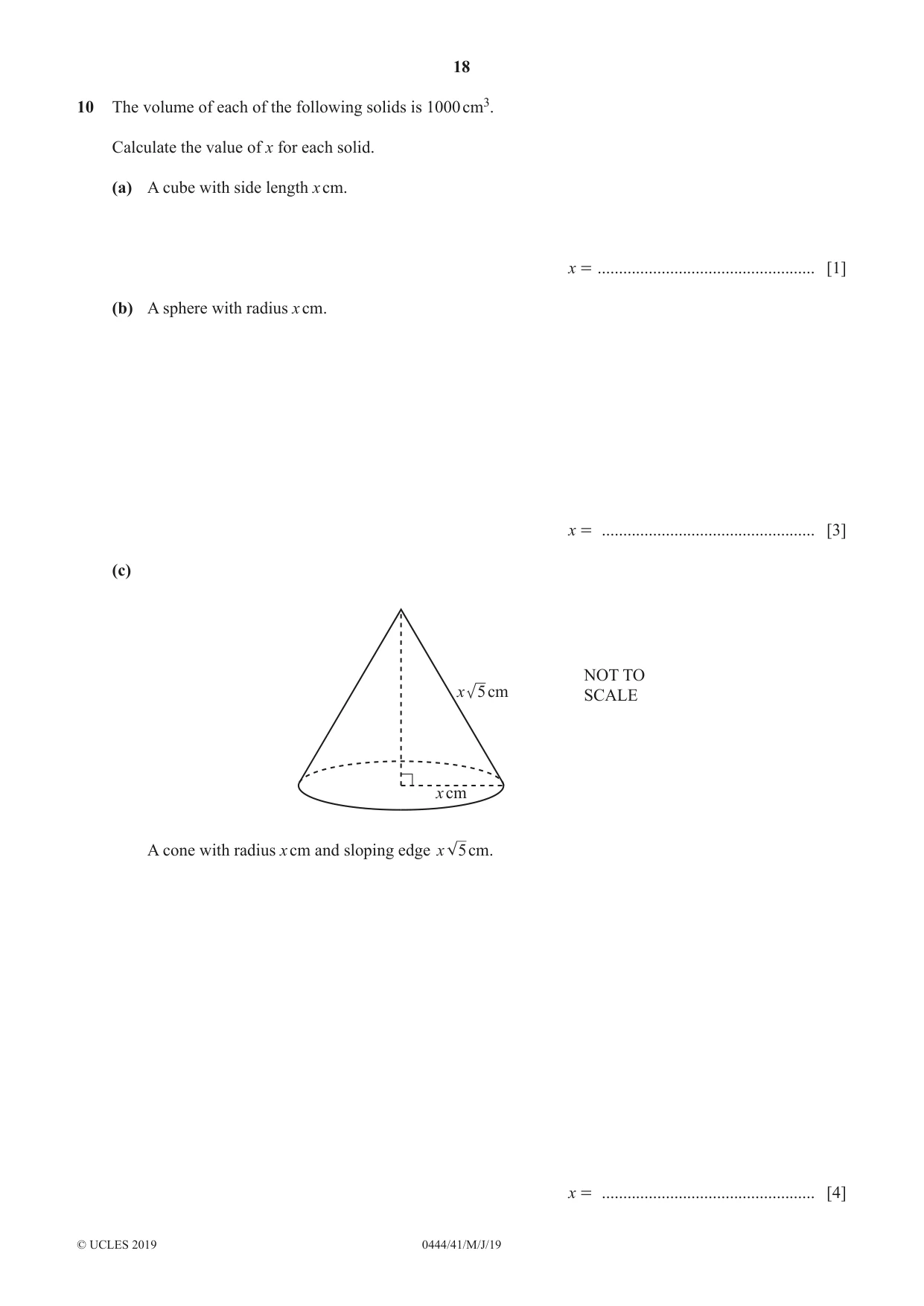 Cambridge IGCSE Mathematics (US) 0444 2019 May/June Paper 4 · Variant 1 question paper, page 18 of 20