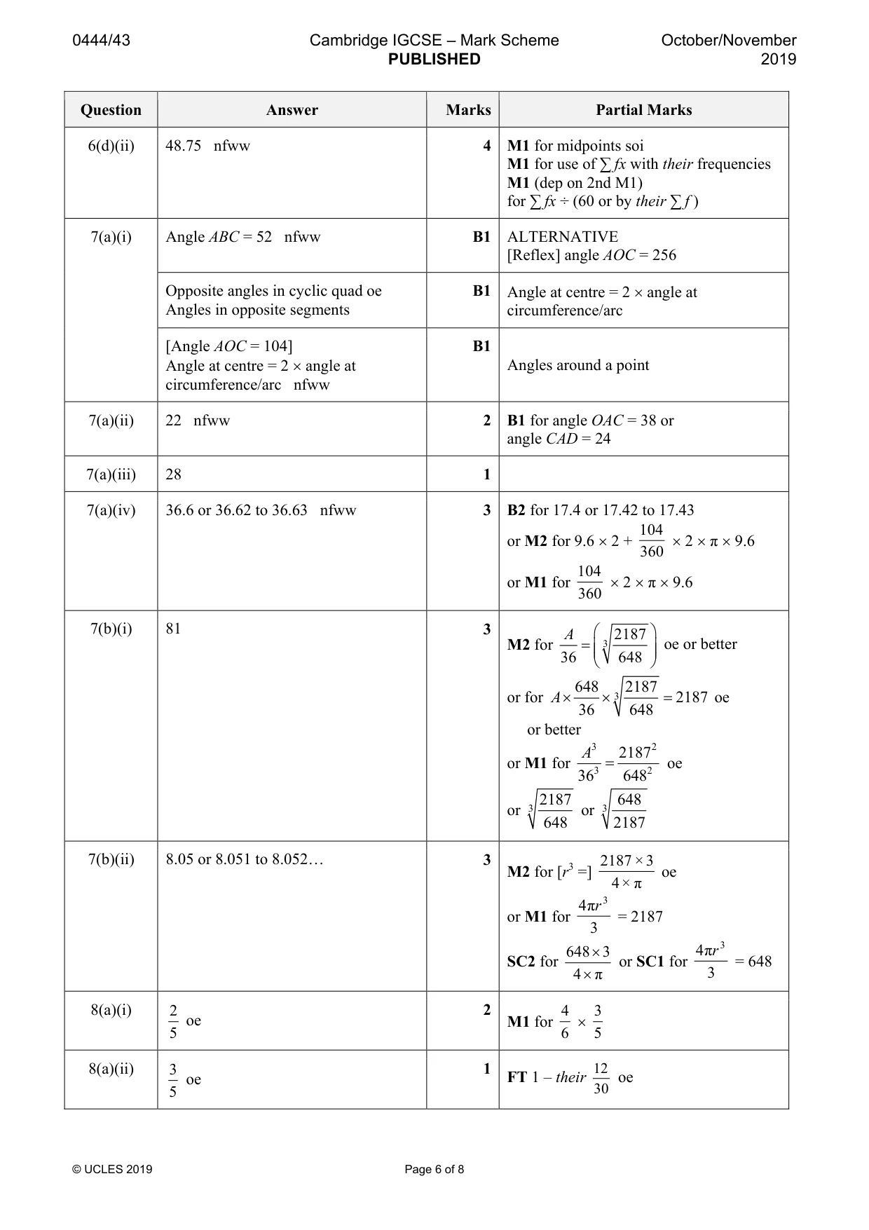 Mark scheme, page 6 of 8