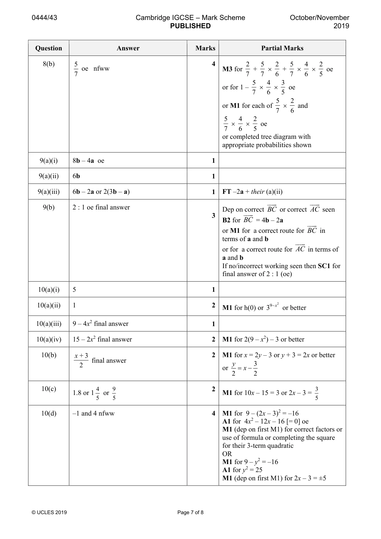Mark scheme, page 7 of 8