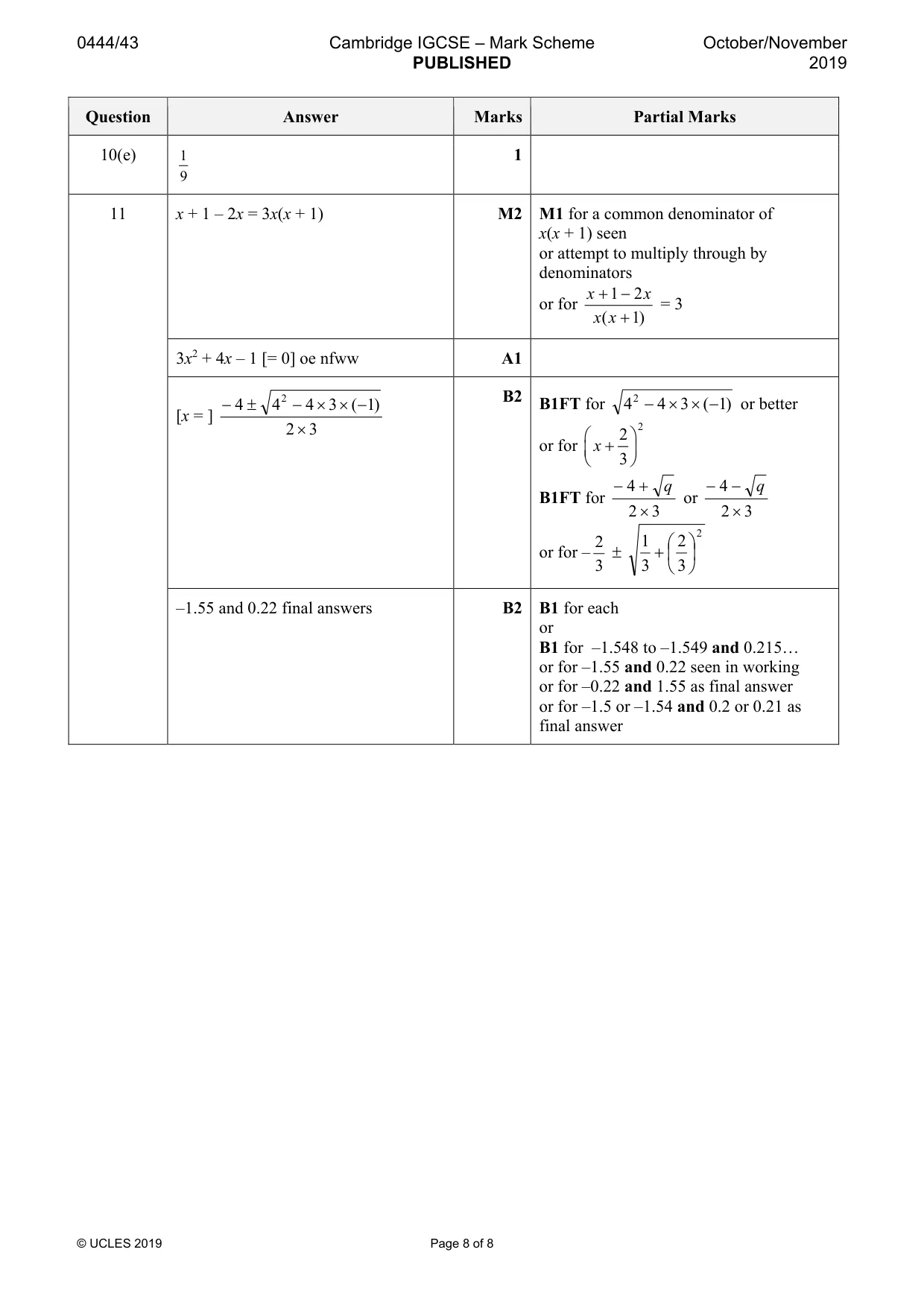 Mark scheme, page 8 of 8