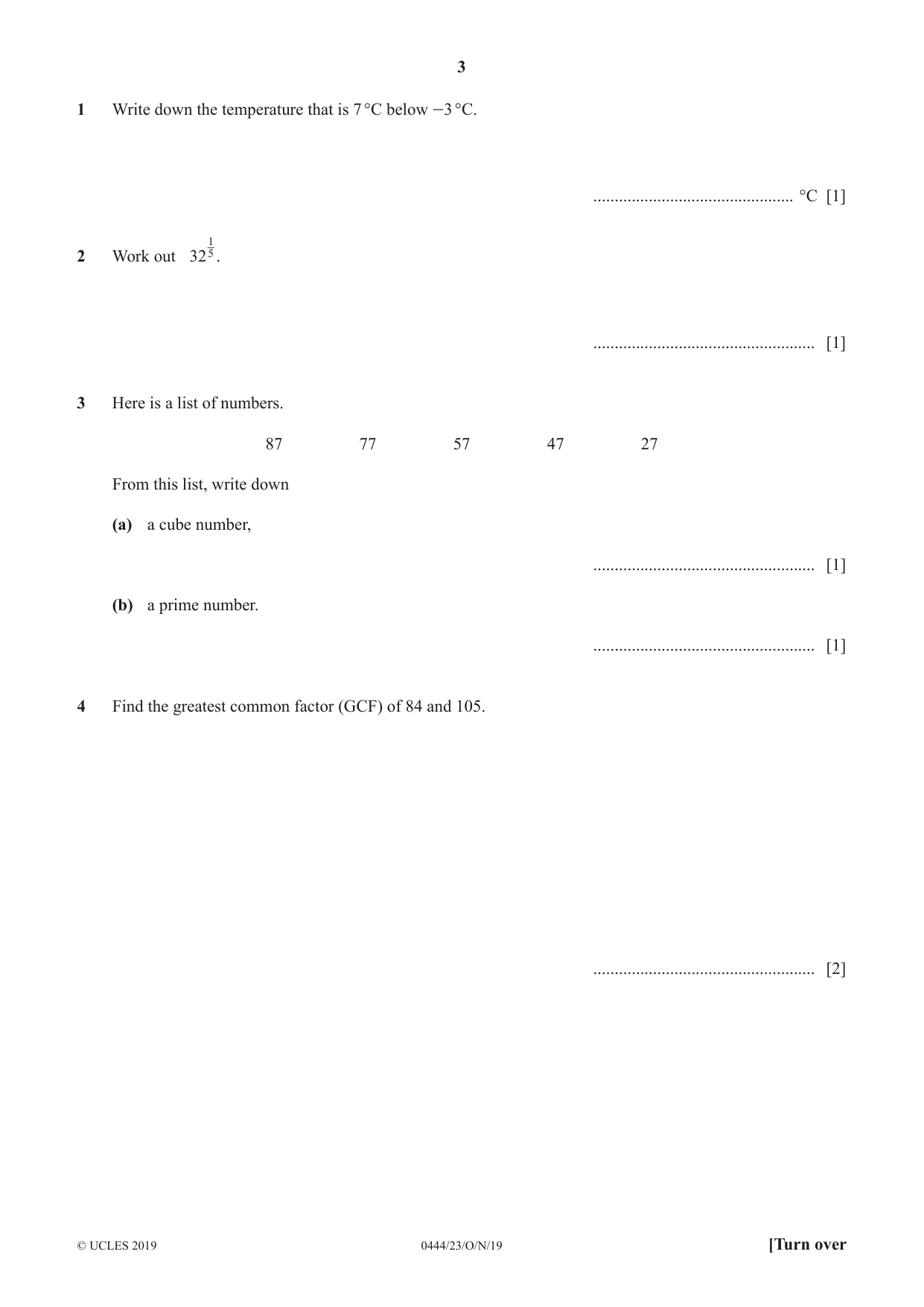 Cambridge IGCSE Mathematics (US) 0444 2019 Oct/Nov Paper 2 · Variant 3 question paper, page 3 of 12
