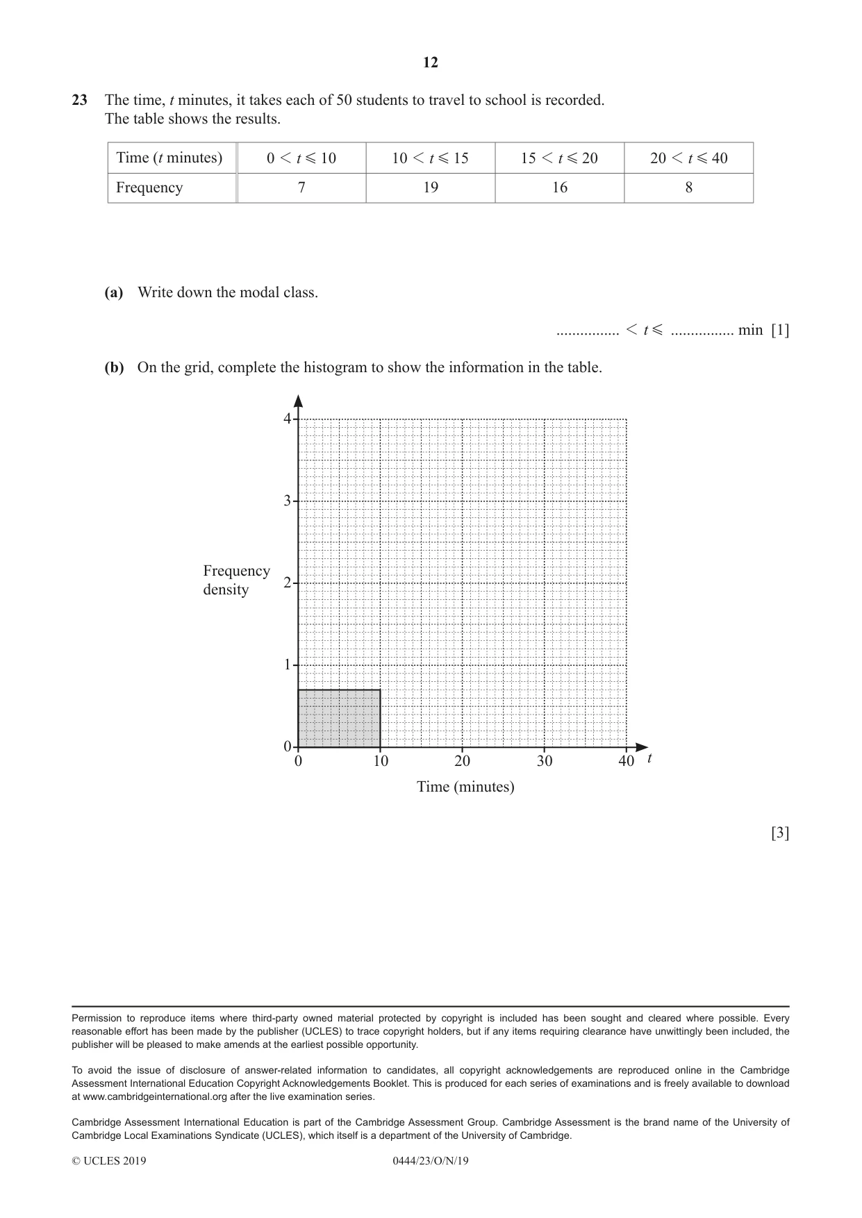 Cambridge IGCSE Mathematics (US) 0444 2019 Oct/Nov Paper 2 · Variant 3 question paper, page 12 of 12