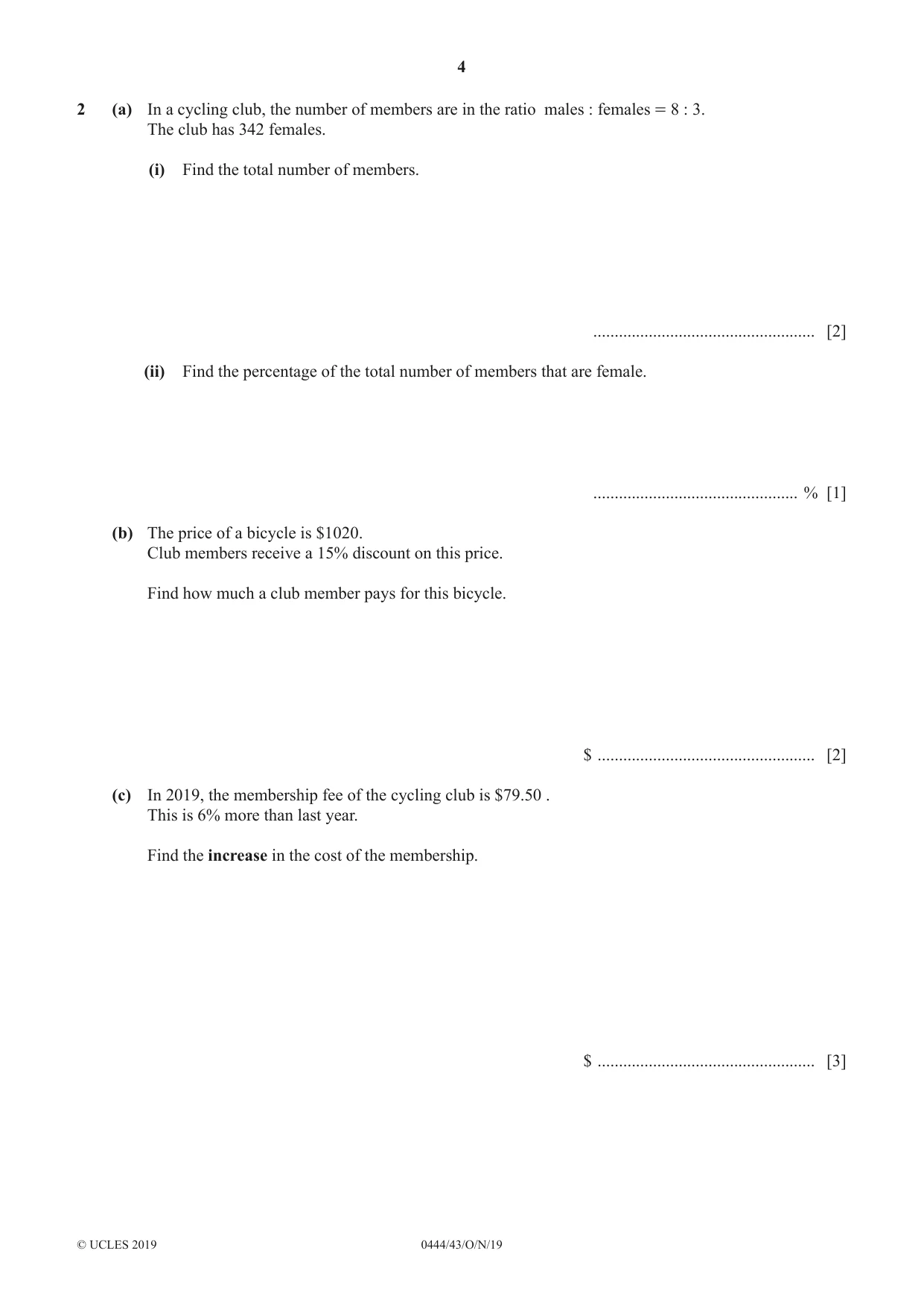 Cambridge IGCSE Mathematics (US) 0444 2019 Oct/Nov Paper 4 · Variant 3 question paper, page 4 of 20