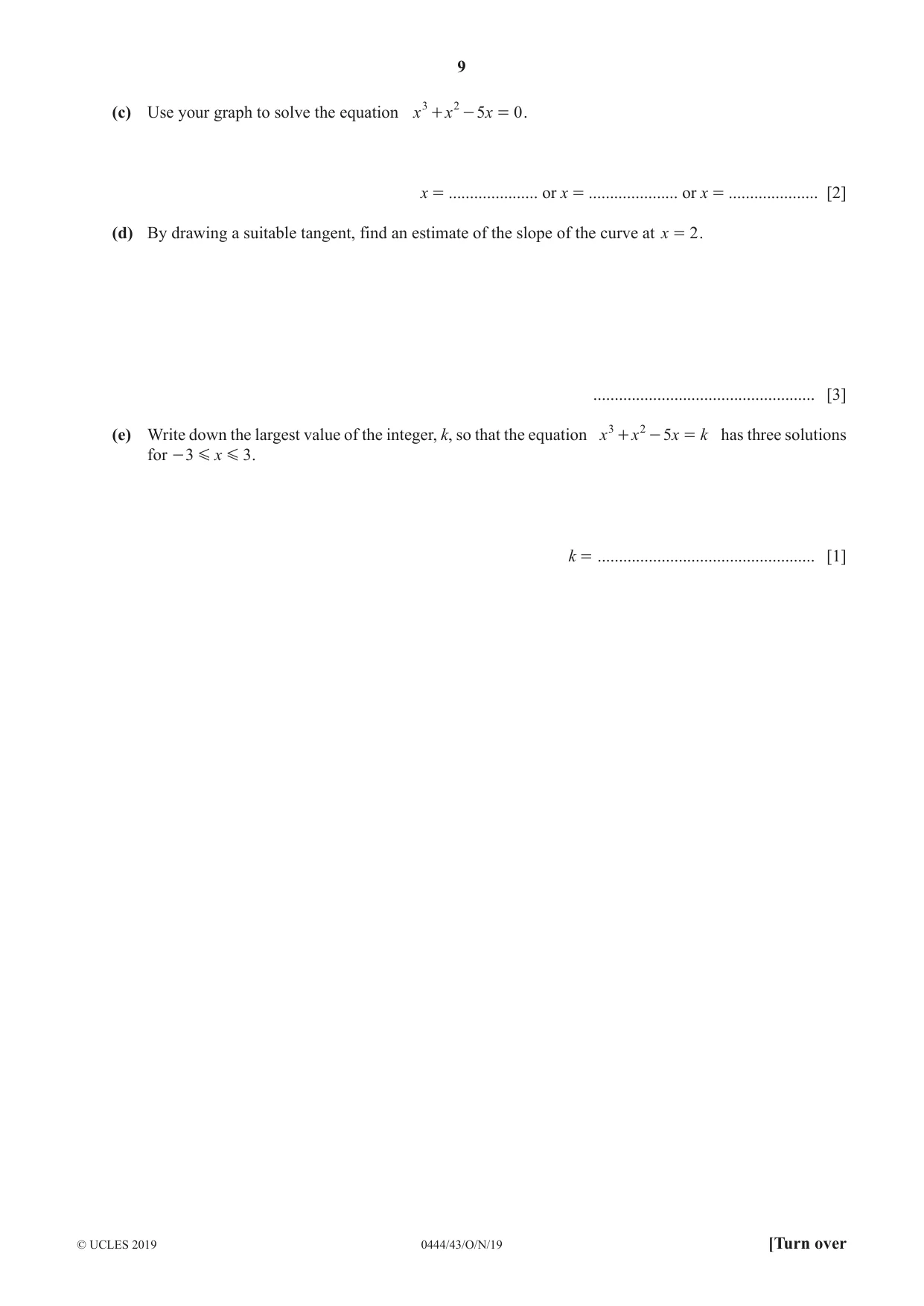 Cambridge IGCSE Mathematics (US) 0444 2019 Oct/Nov Paper 4 · Variant 3 question paper, page 9 of 20