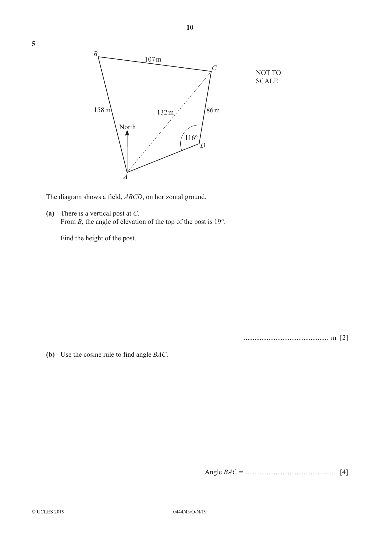 Cambridge IGCSE Mathematics (US) 0444 2019 Oct/Nov Paper 4 · Variant 3 question paper, page 10 of 20
