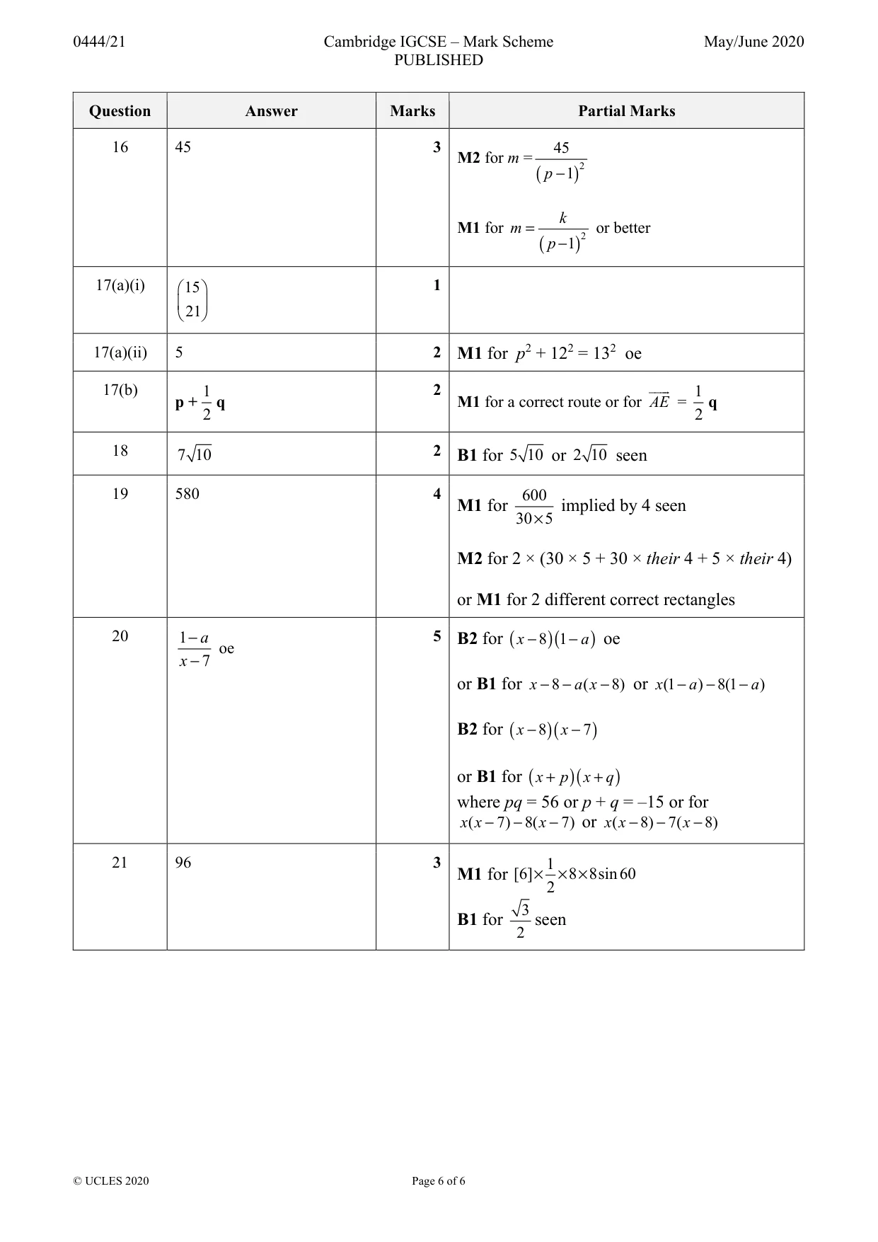 Mark scheme, page 6 of 6