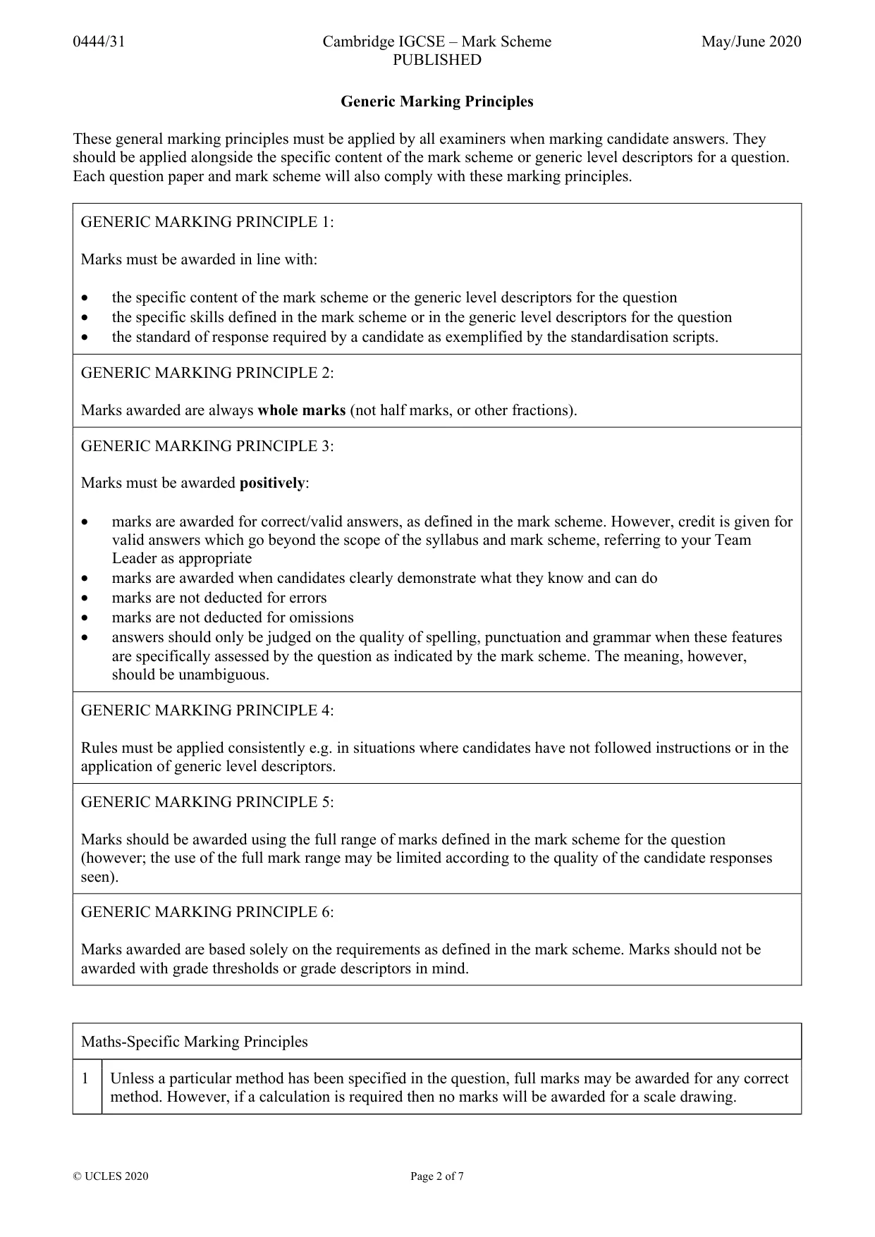 Mark scheme, page 2 of 7