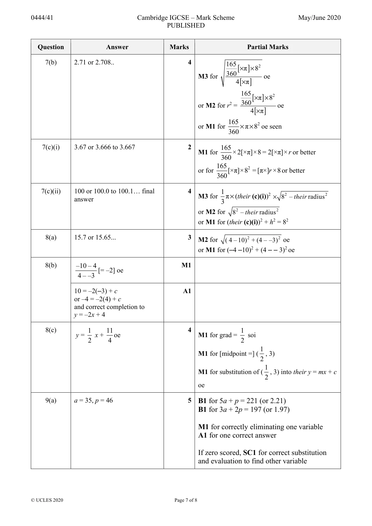 Mark scheme, page 7 of 8