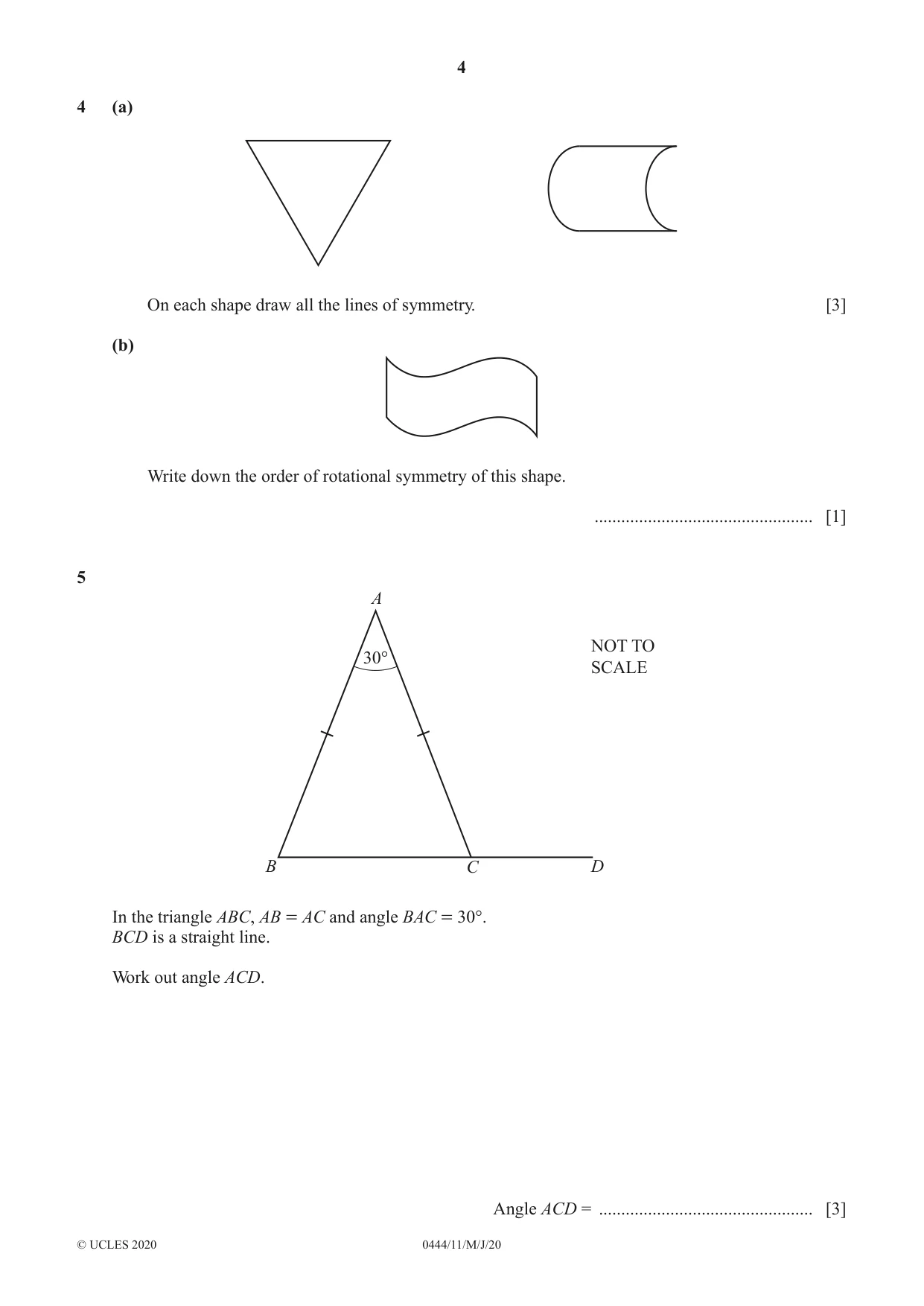 Cambridge IGCSE Mathematics (US) 0444 2020 May/June Paper 1 · Variant 1 question paper, page 4 of 12