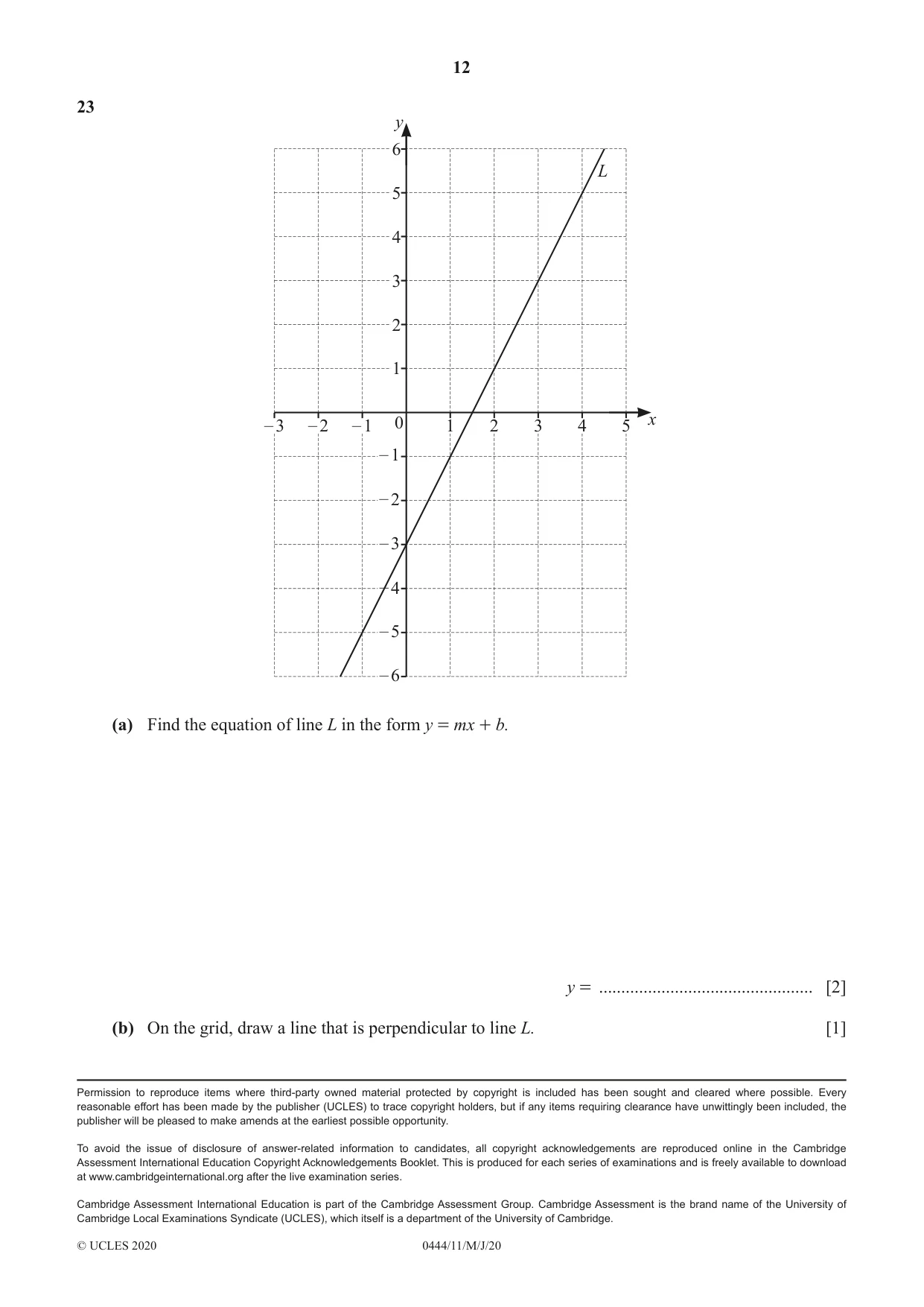 Cambridge IGCSE Mathematics (US) 0444 2020 May/June Paper 1 · Variant 1 question paper, page 12 of 12