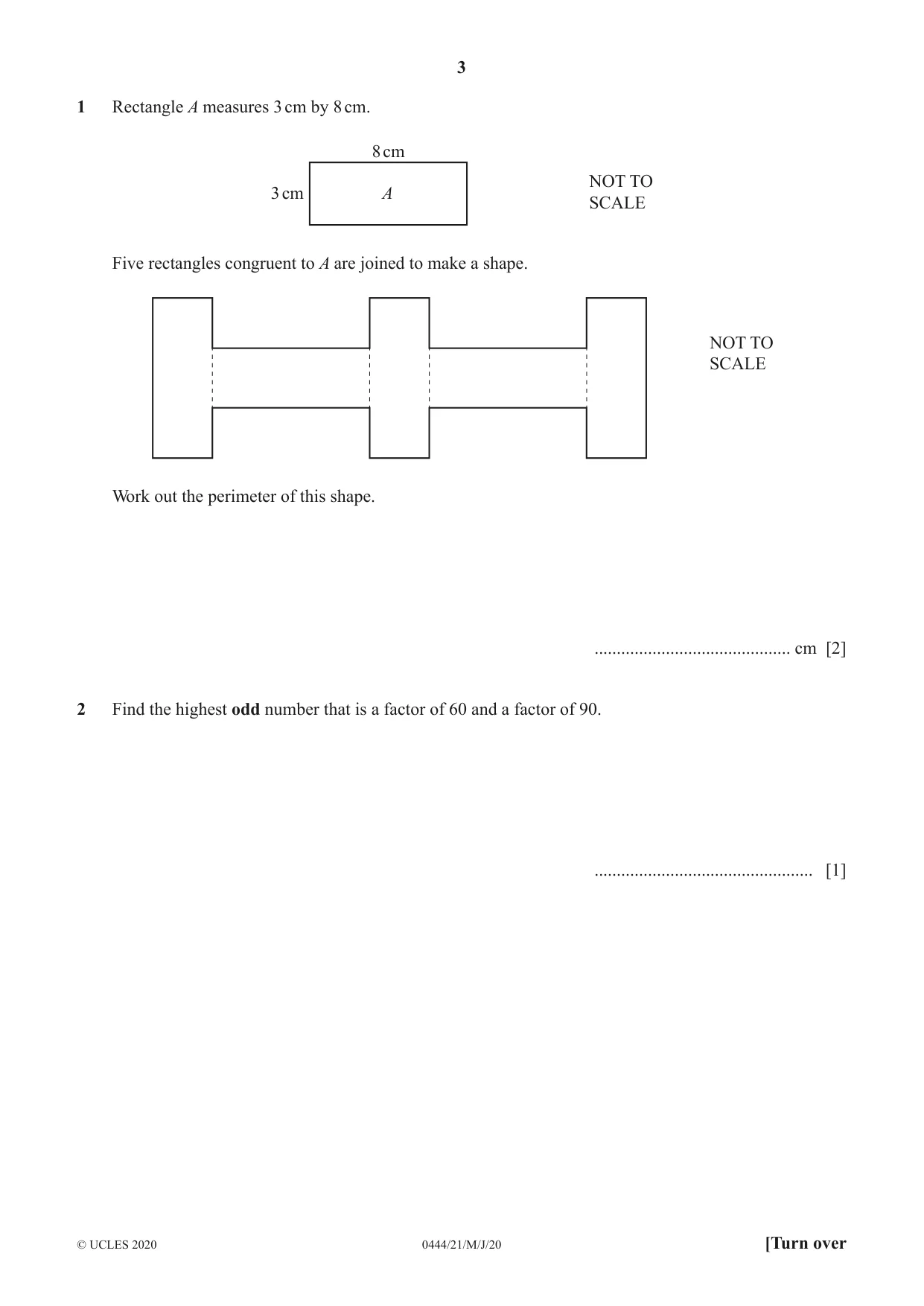 Cambridge IGCSE Mathematics (US) 0444 2020 May/June Paper 2 · Variant 1 question paper, page 3 of 16