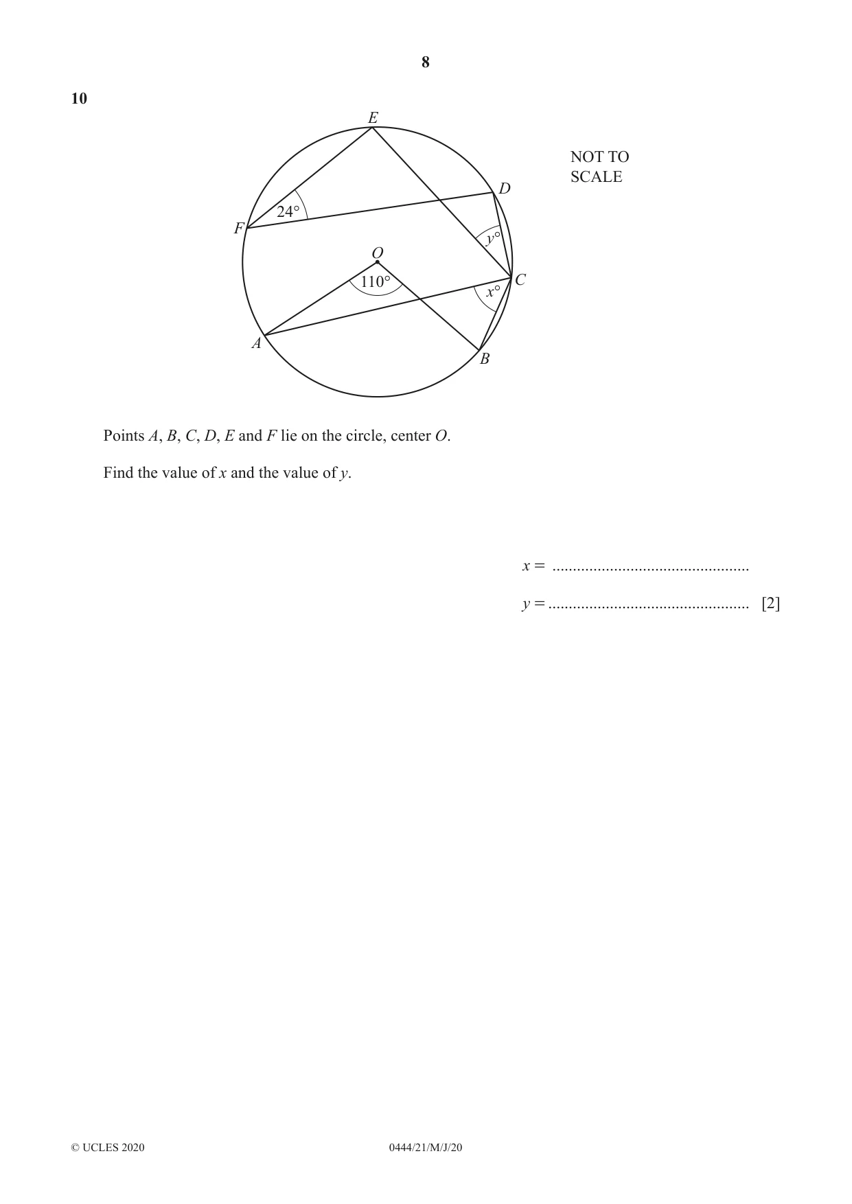 Cambridge IGCSE Mathematics (US) 0444 2020 May/June Paper 2 · Variant 1 question paper, page 8 of 16