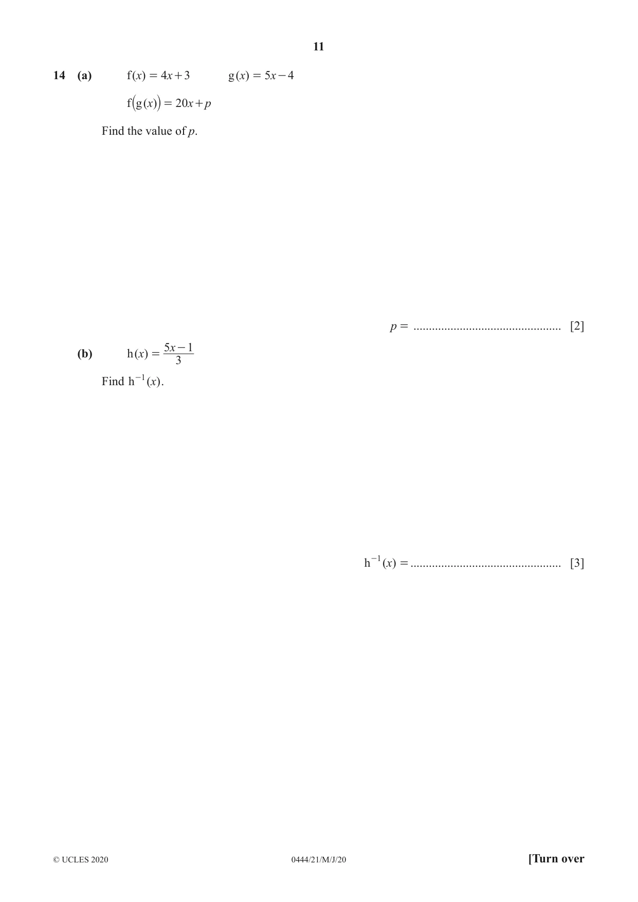 Cambridge IGCSE Mathematics (US) 0444 2020 May/June Paper 2 · Variant 1 question paper, page 11 of 16