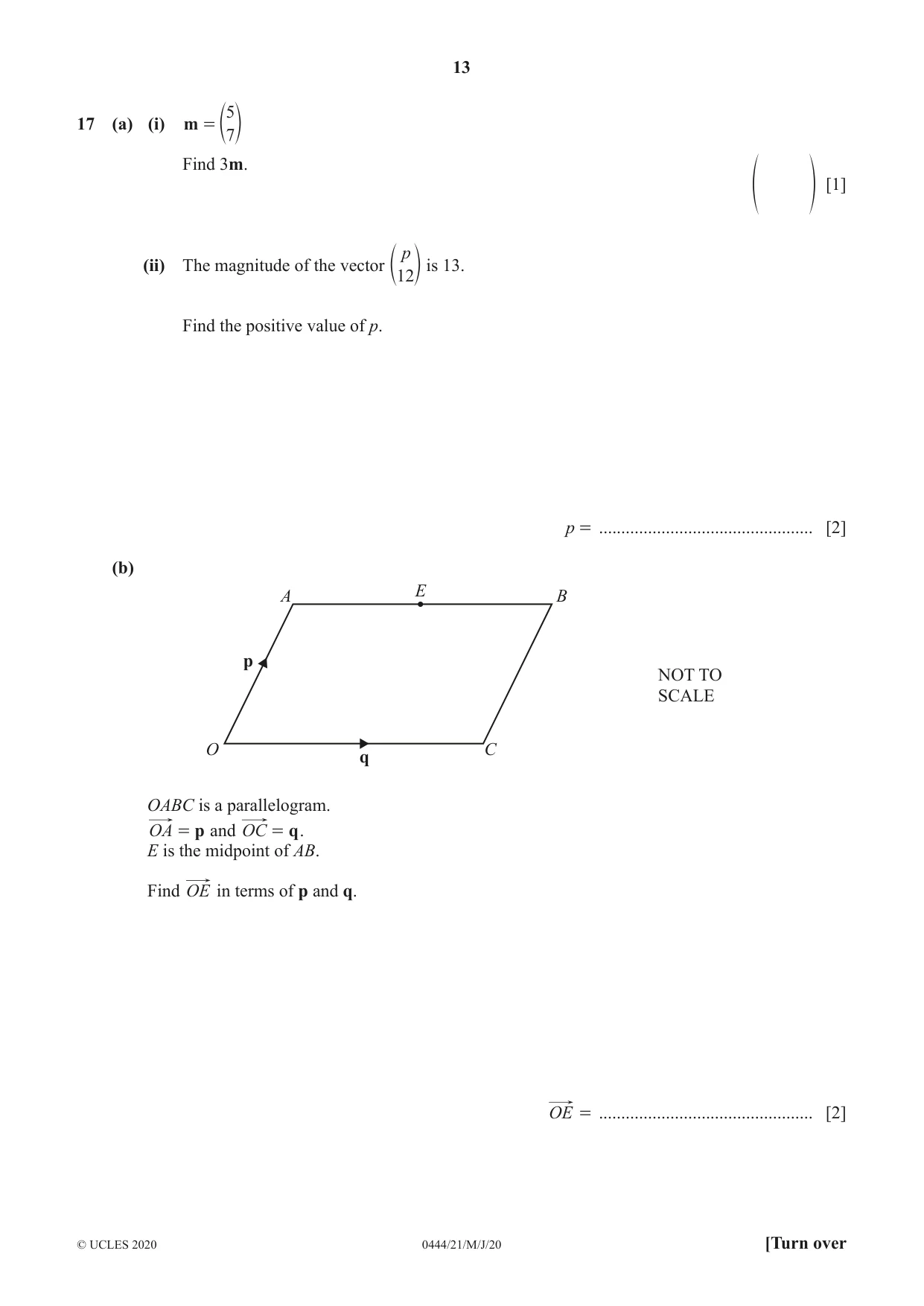 Cambridge IGCSE Mathematics (US) 0444 2020 May/June Paper 2 · Variant 1 question paper, page 13 of 16