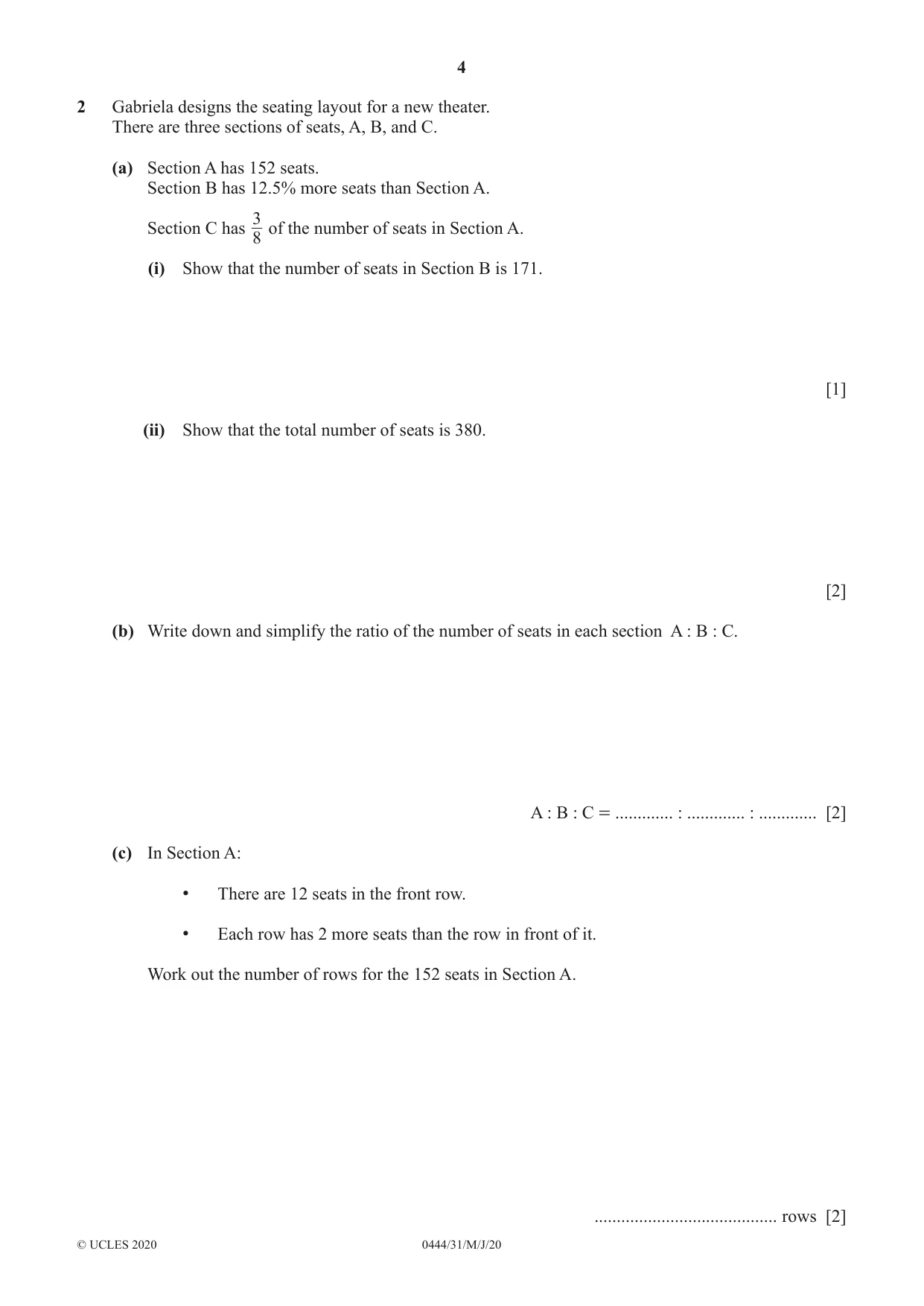 Cambridge IGCSE Mathematics (US) 0444 2020 May/June Paper 3 · Variant 1 question paper, page 4 of 20