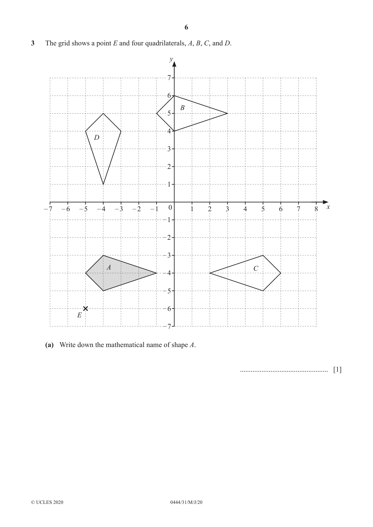 Cambridge IGCSE Mathematics (US) 0444 2020 May/June Paper 3 · Variant 1 question paper, page 6 of 20