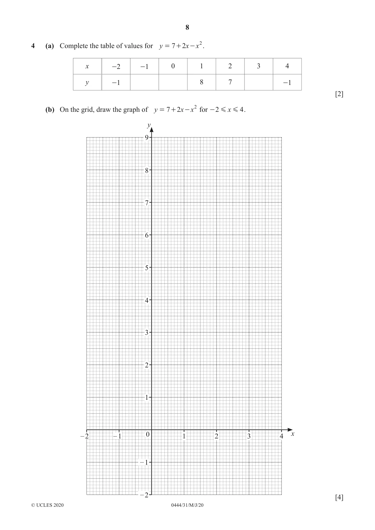 Cambridge IGCSE Mathematics (US) 0444 2020 May/June Paper 3 · Variant 1 question paper, page 8 of 20