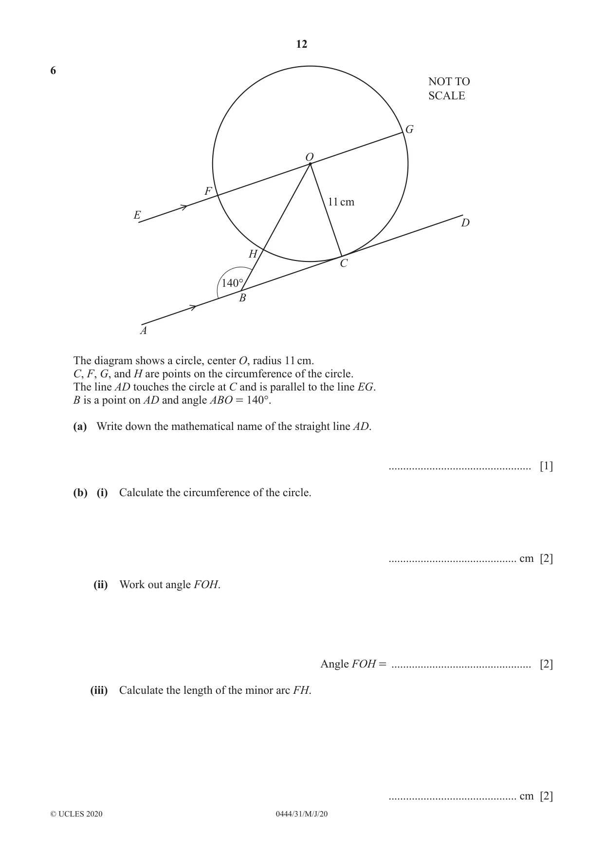 Cambridge IGCSE Mathematics (US) 0444 2020 May/June Paper 3 · Variant 1 question paper, page 12 of 20