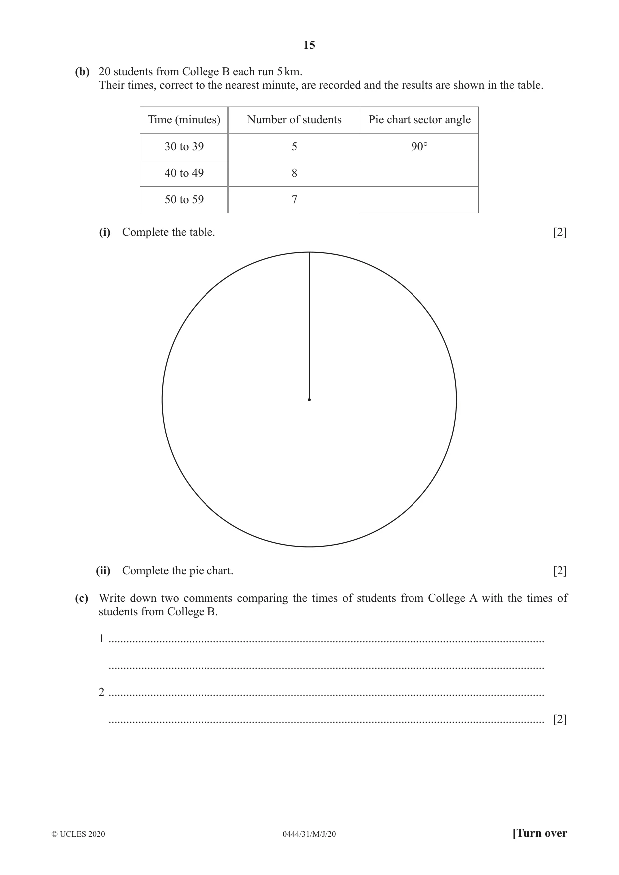Cambridge IGCSE Mathematics (US) 0444 2020 May/June Paper 3 · Variant 1 question paper, page 15 of 20