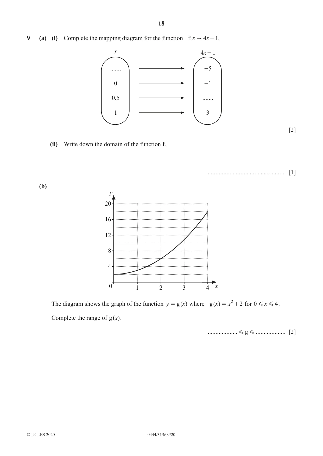 Cambridge IGCSE Mathematics (US) 0444 2020 May/June Paper 3 · Variant 1 question paper, page 18 of 20