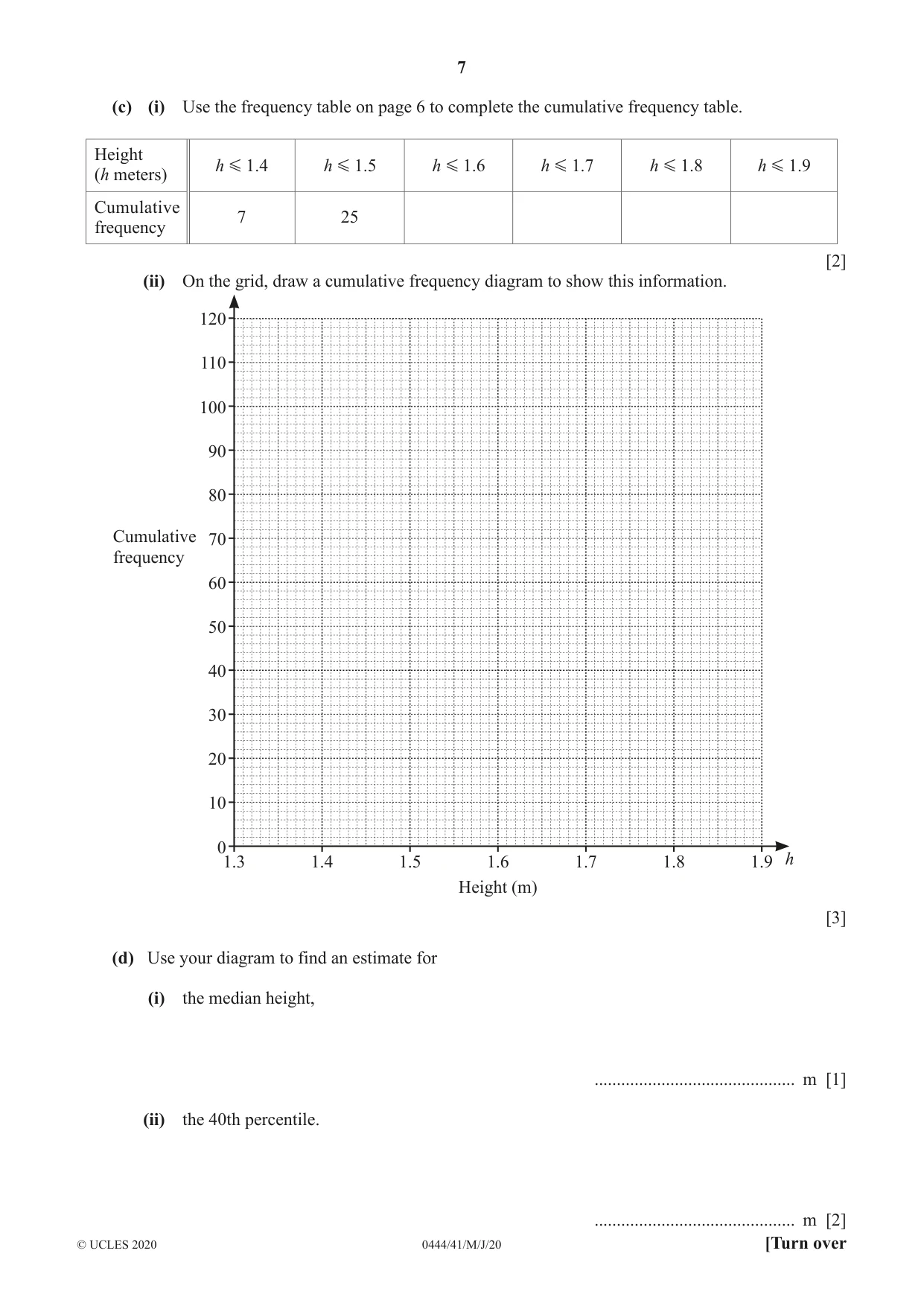 Cambridge IGCSE Mathematics (US) 0444 2020 May/June Paper 4 · Variant 1 question paper, page 7 of 20