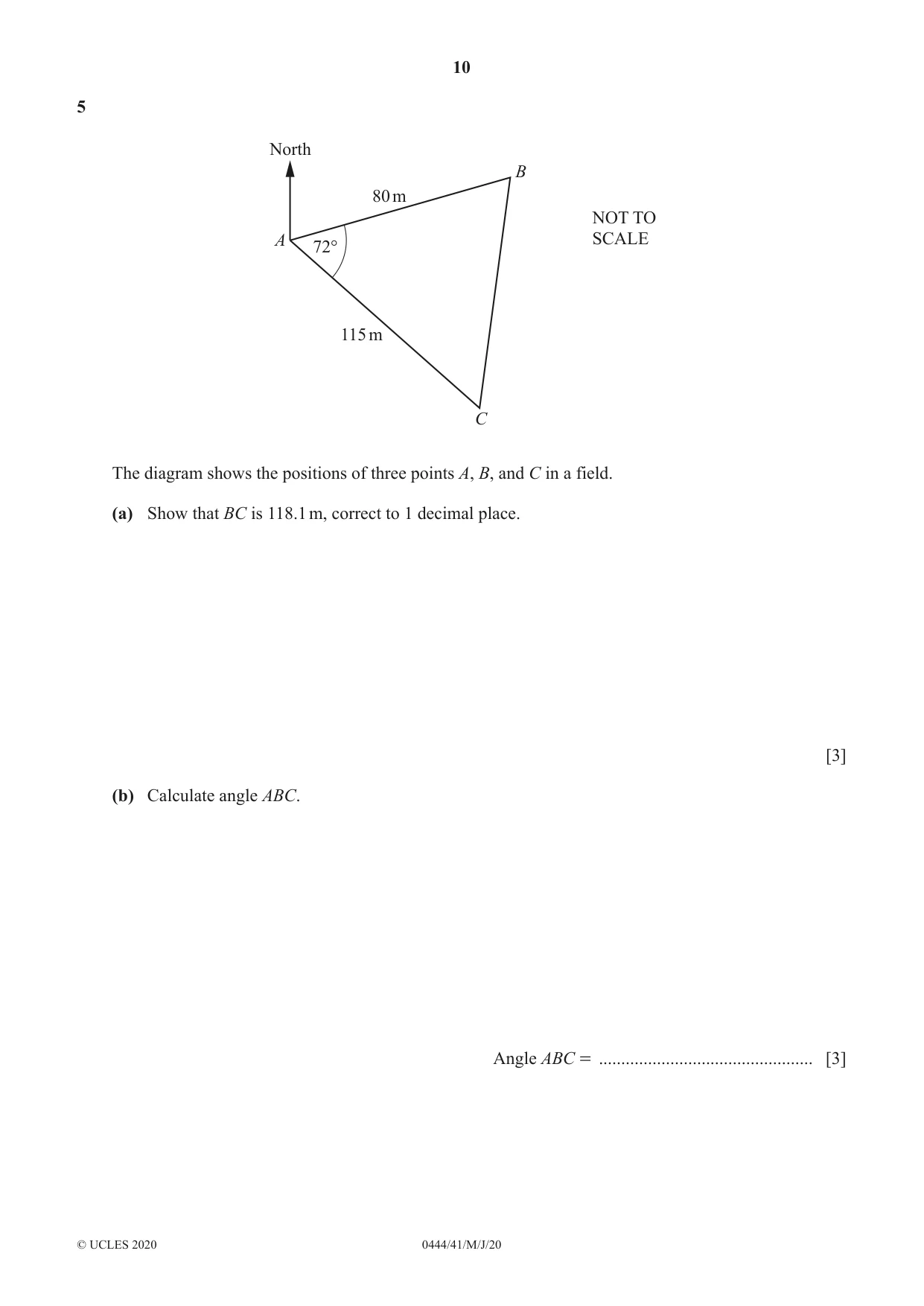 Cambridge IGCSE Mathematics (US) 0444 2020 May/June Paper 4 · Variant 1 question paper, page 10 of 20