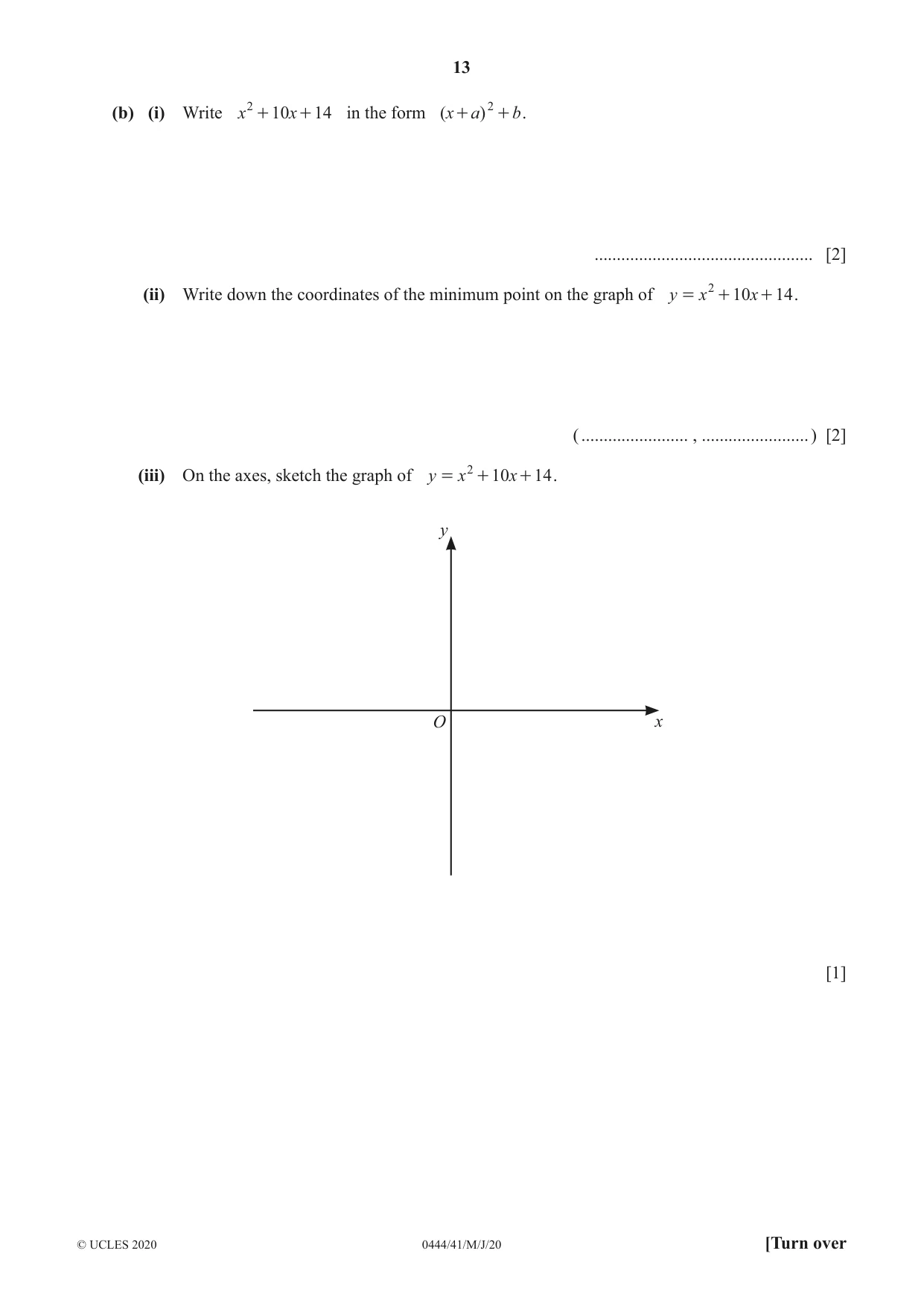 Cambridge IGCSE Mathematics (US) 0444 2020 May/June Paper 4 · Variant 1 question paper, page 13 of 20