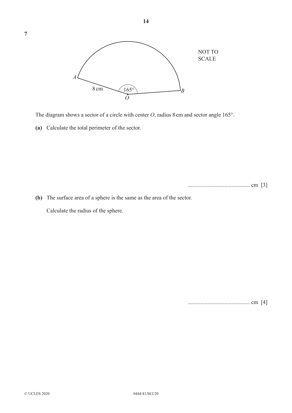 Cambridge IGCSE Mathematics (US) 0444 2020 May/June Paper 4 · Variant 1 question paper, page 14 of 20