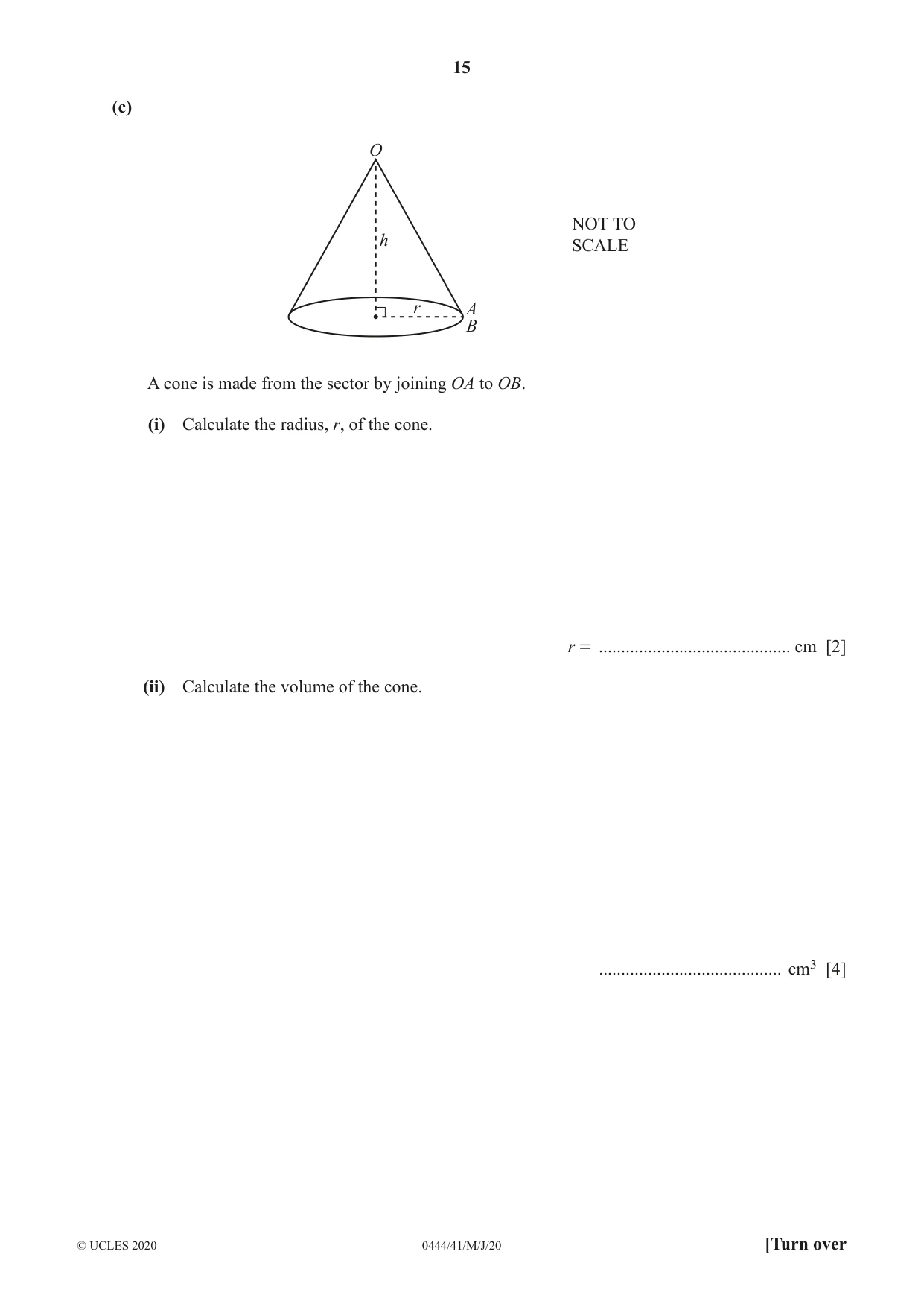 Cambridge IGCSE Mathematics (US) 0444 2020 May/June Paper 4 · Variant 1 question paper, page 15 of 20