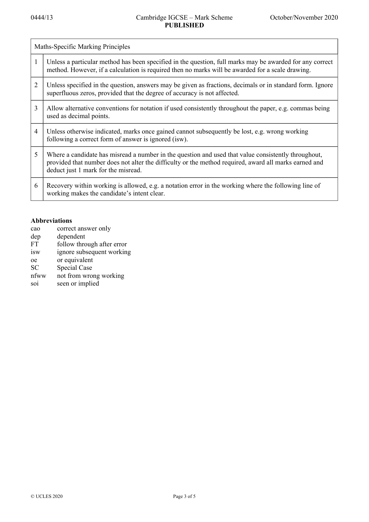 Mark scheme, page 3 of 5