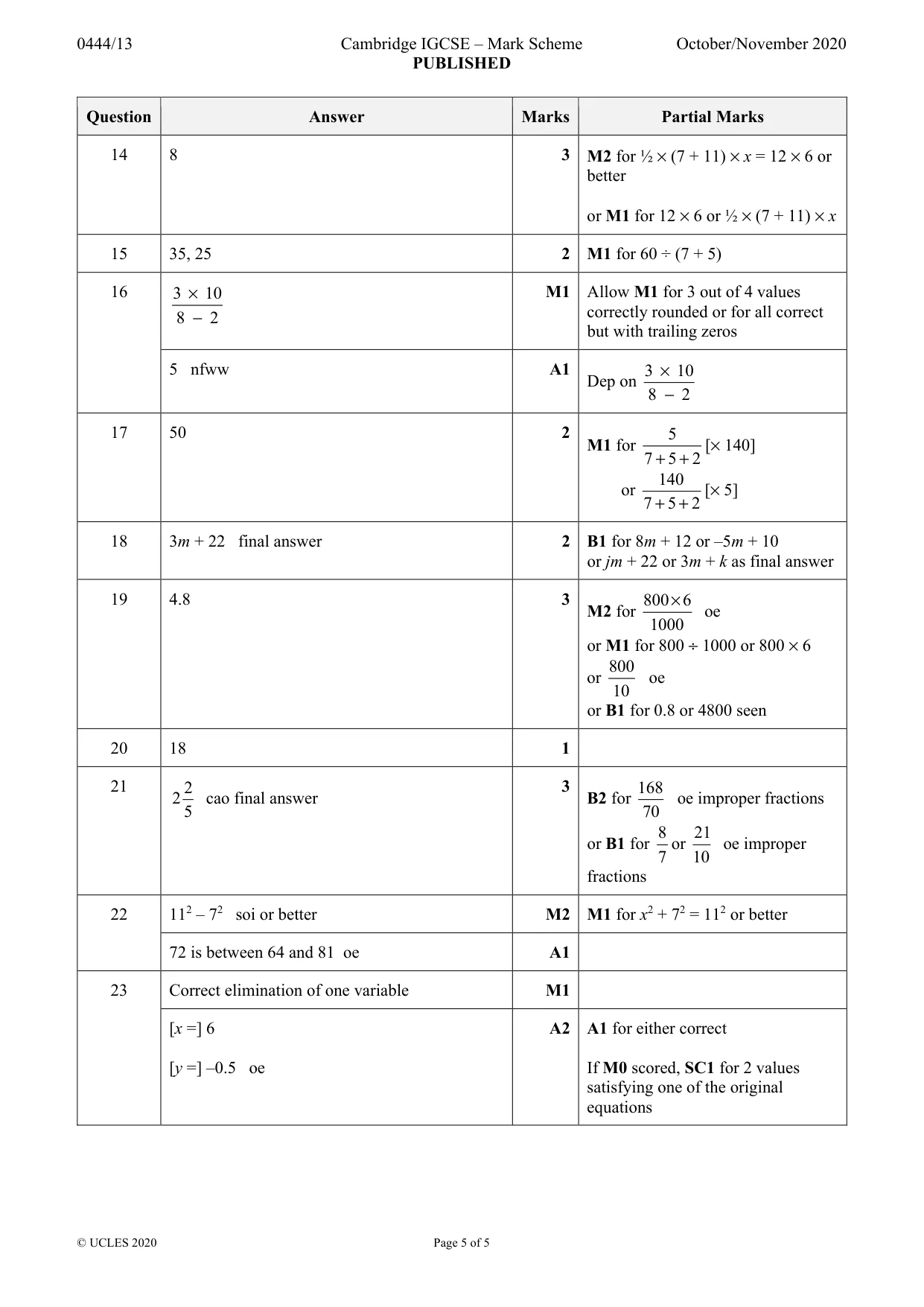 Mark scheme, page 5 of 5