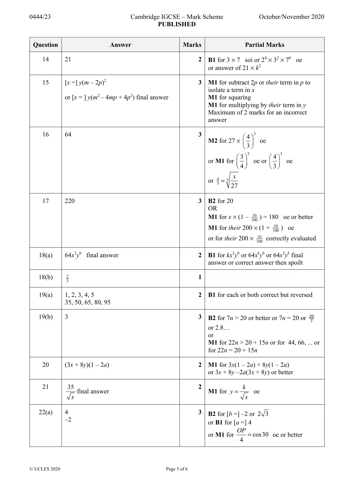 Mark scheme, page 5 of 6
