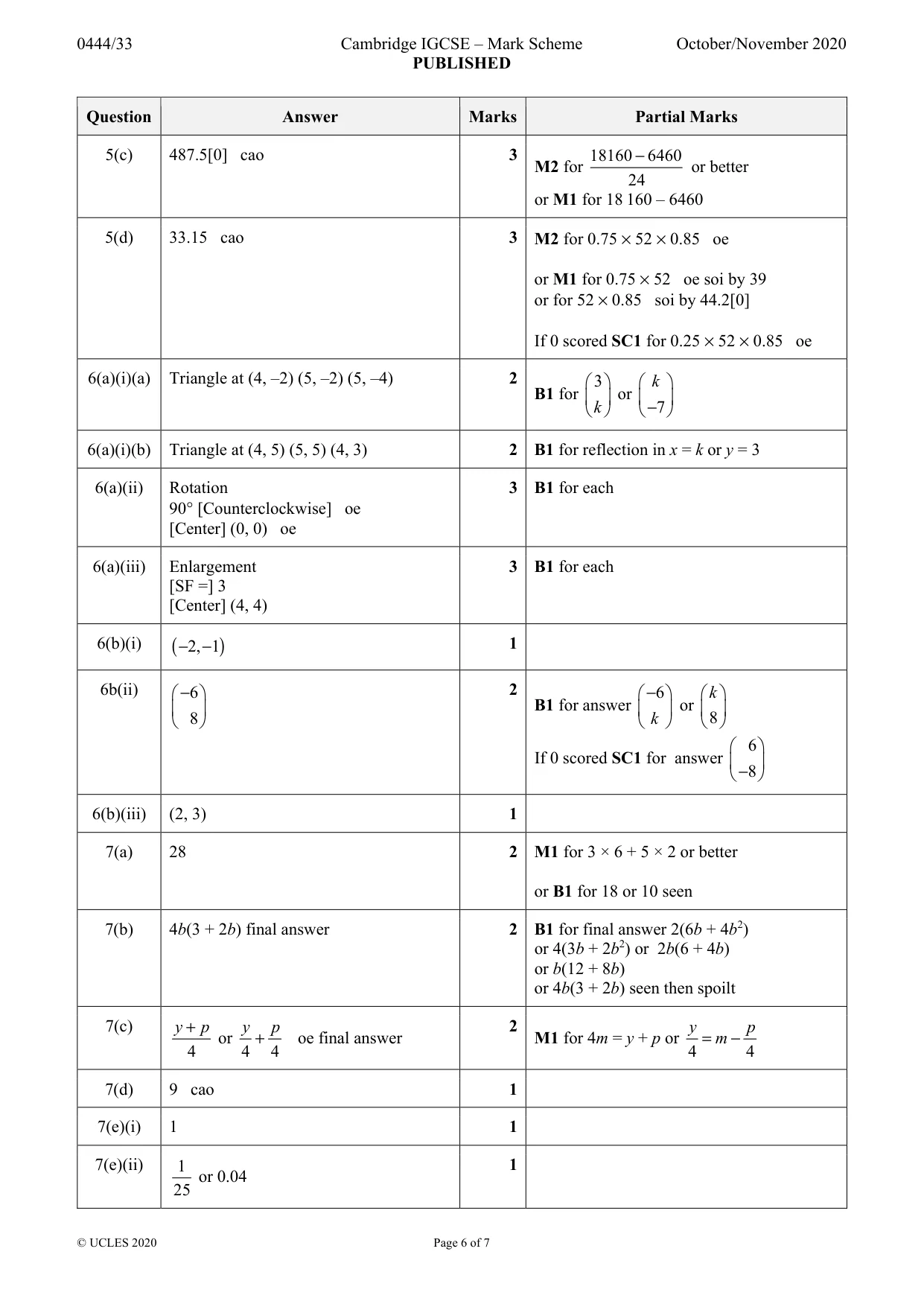 Mark scheme, page 6 of 7