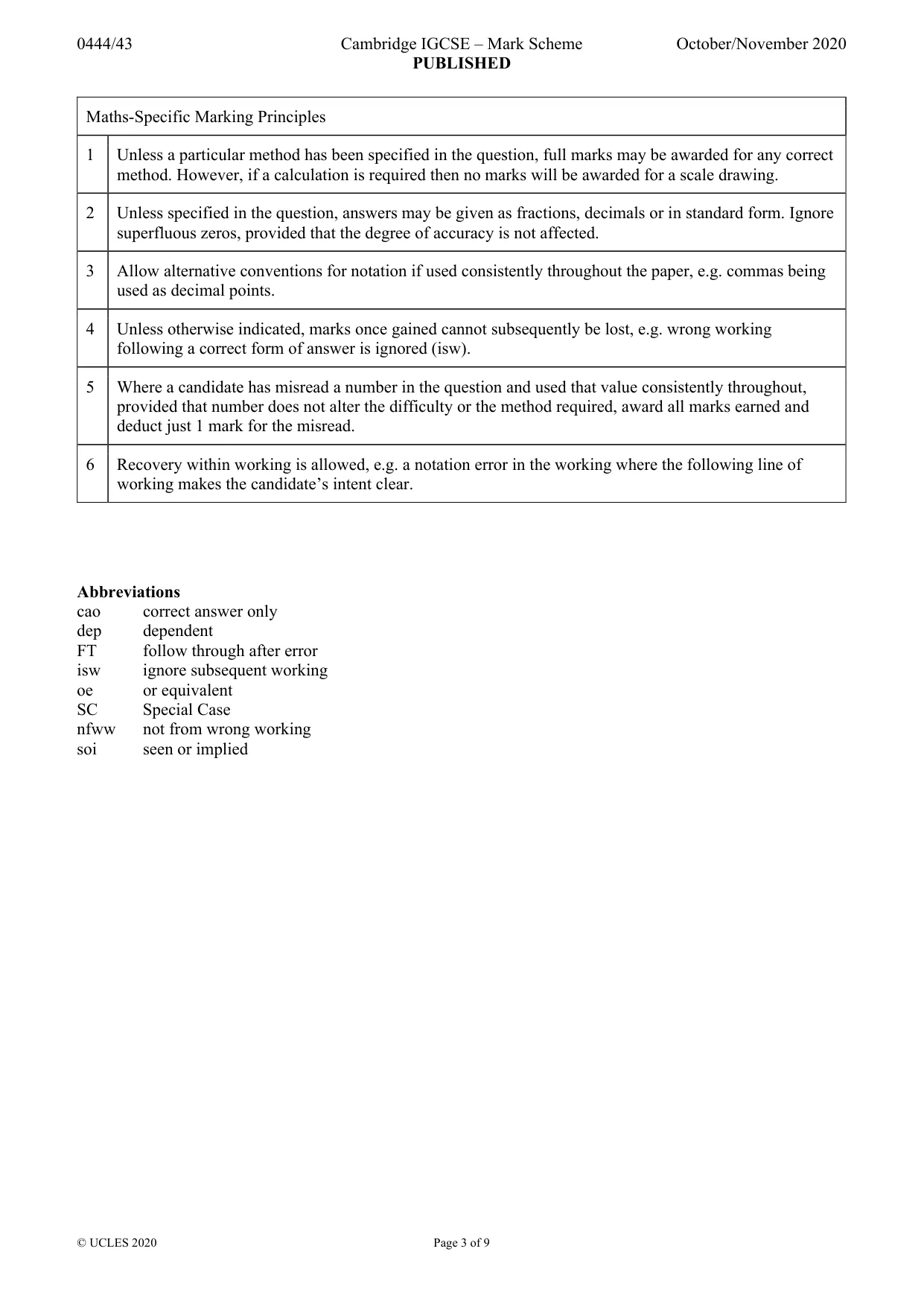 Mark scheme, page 3 of 9
