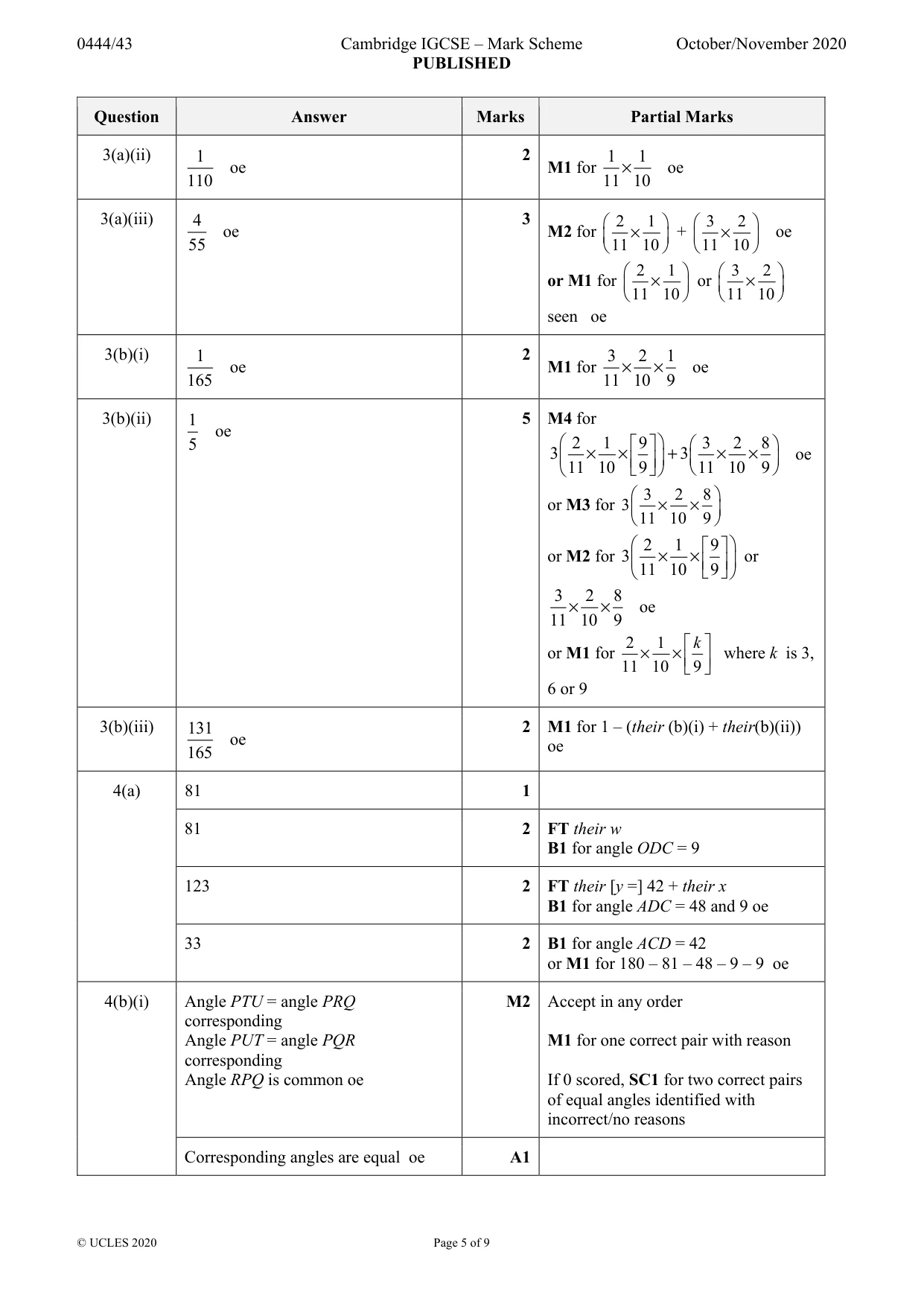 Mark scheme, page 5 of 9