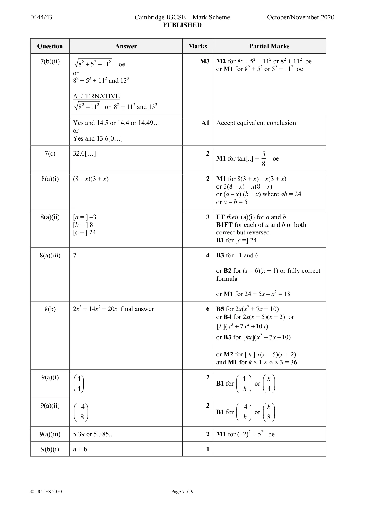 Mark scheme, page 7 of 9