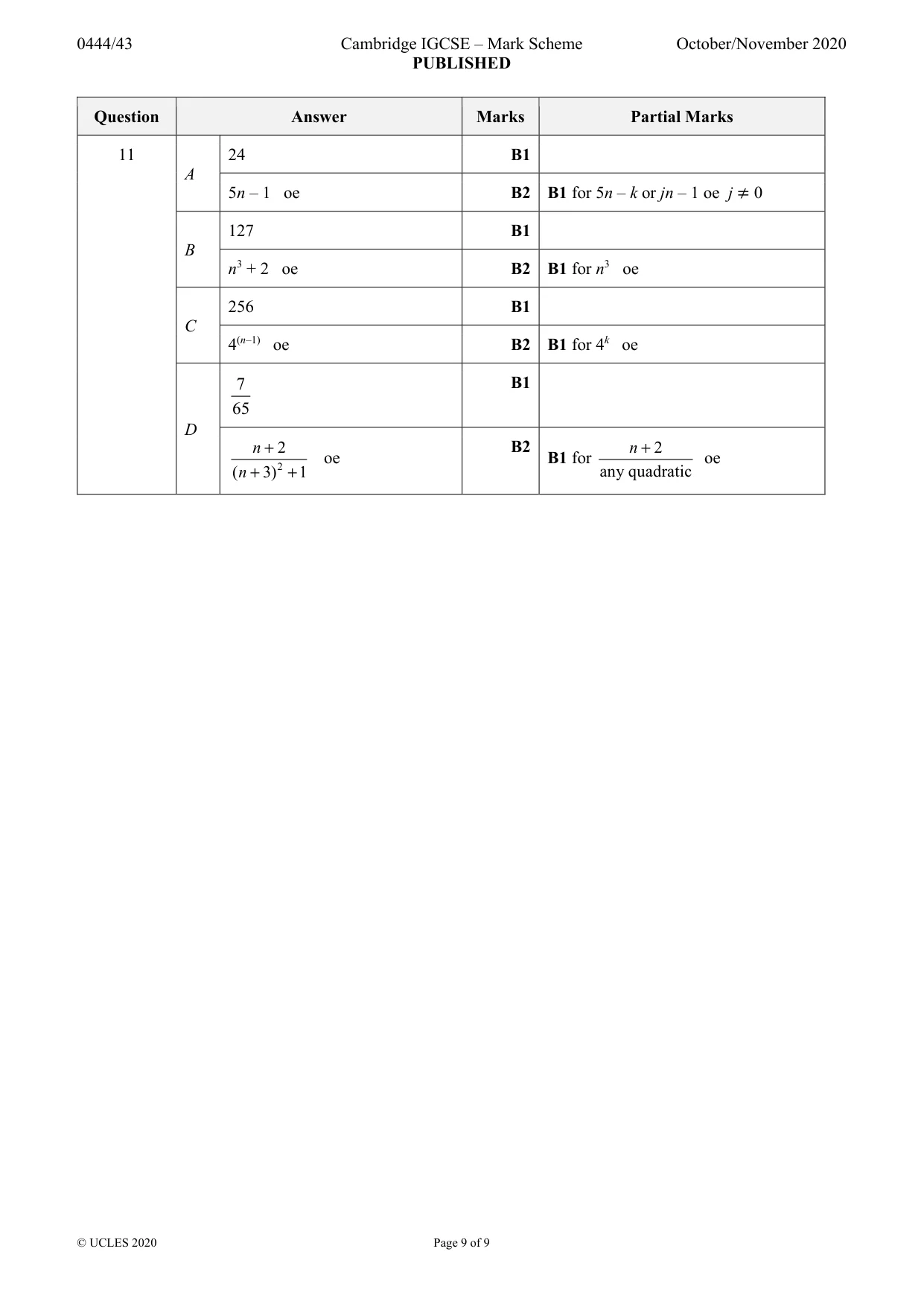 Mark scheme, page 9 of 9