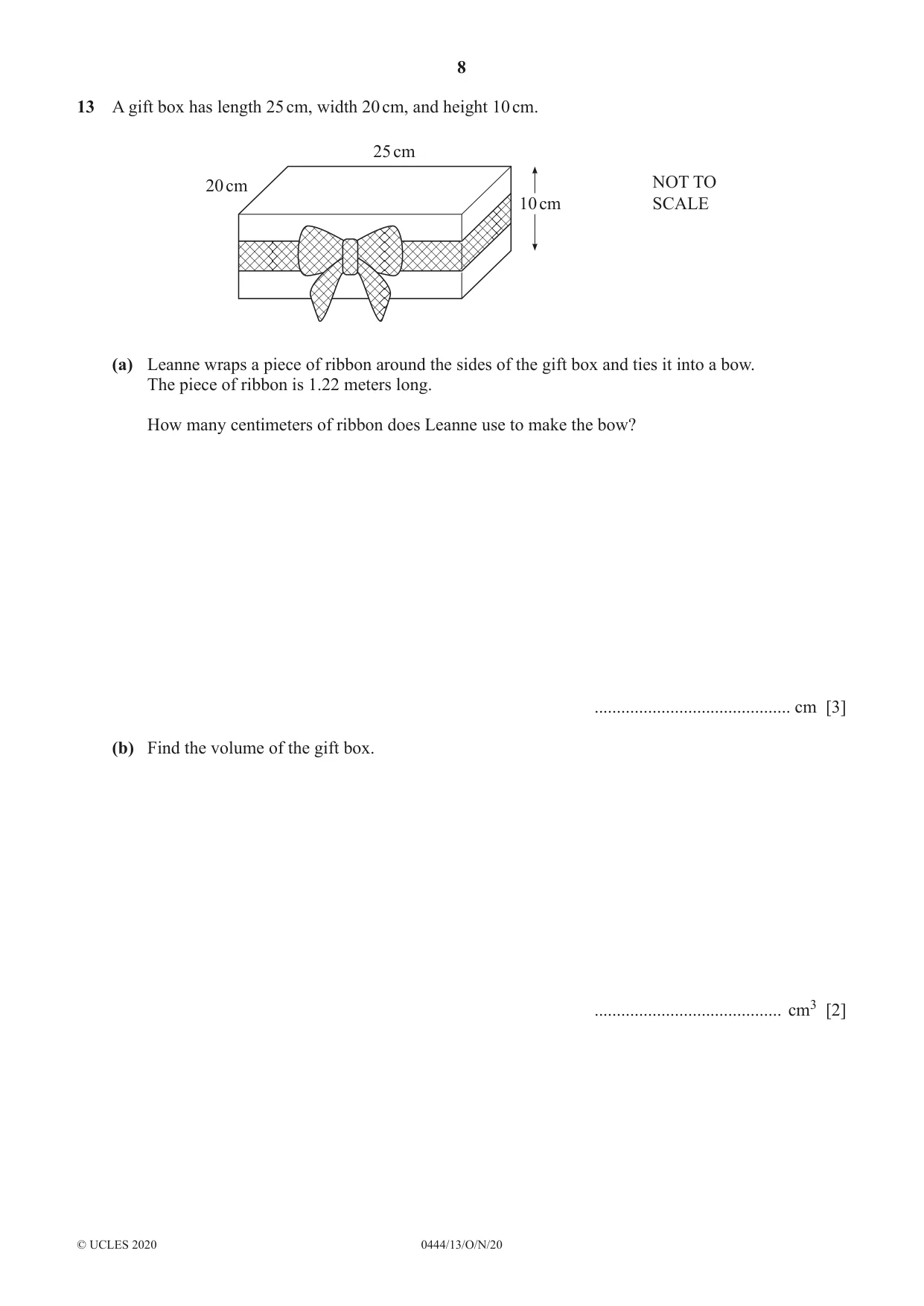 Cambridge IGCSE Mathematics (US) 0444 2020 Oct/Nov Paper 1 · Variant 3 question paper, page 8 of 12