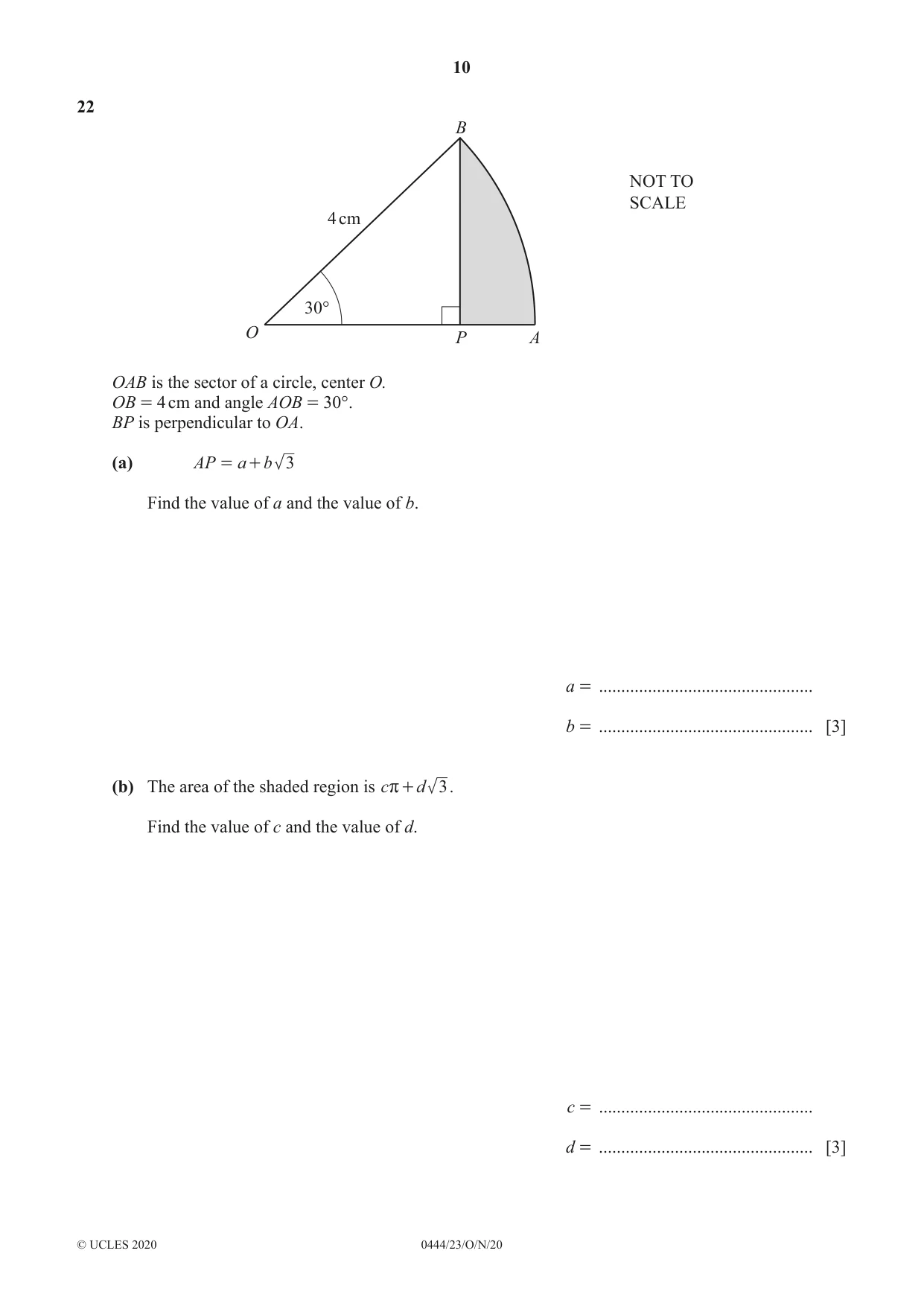 Cambridge IGCSE Mathematics (US) 0444 2020 Oct/Nov Paper 2 · Variant 3 question paper, page 10 of 12